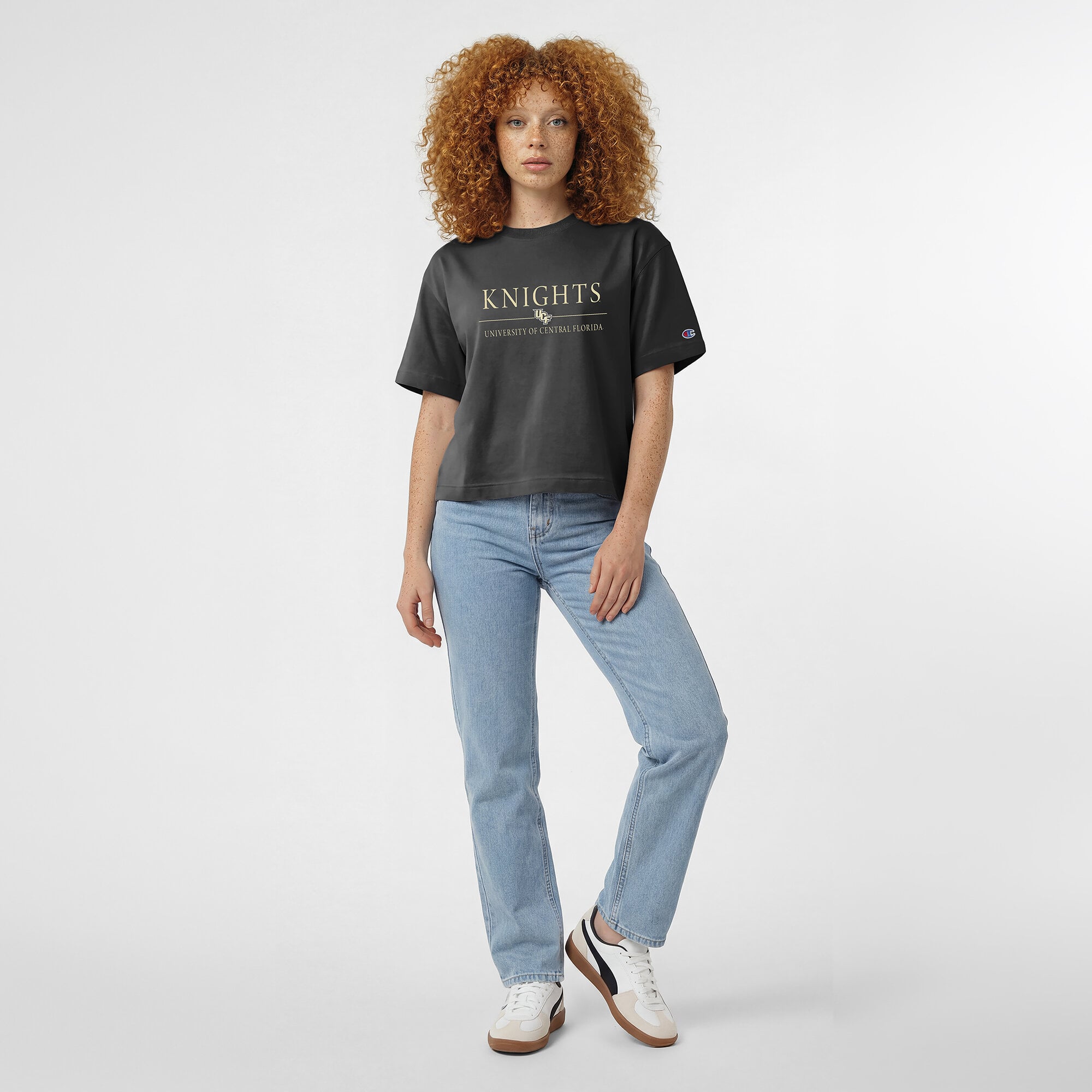 Women's Champion Black UCF Knights Waist Length Wordmark T-Shirt