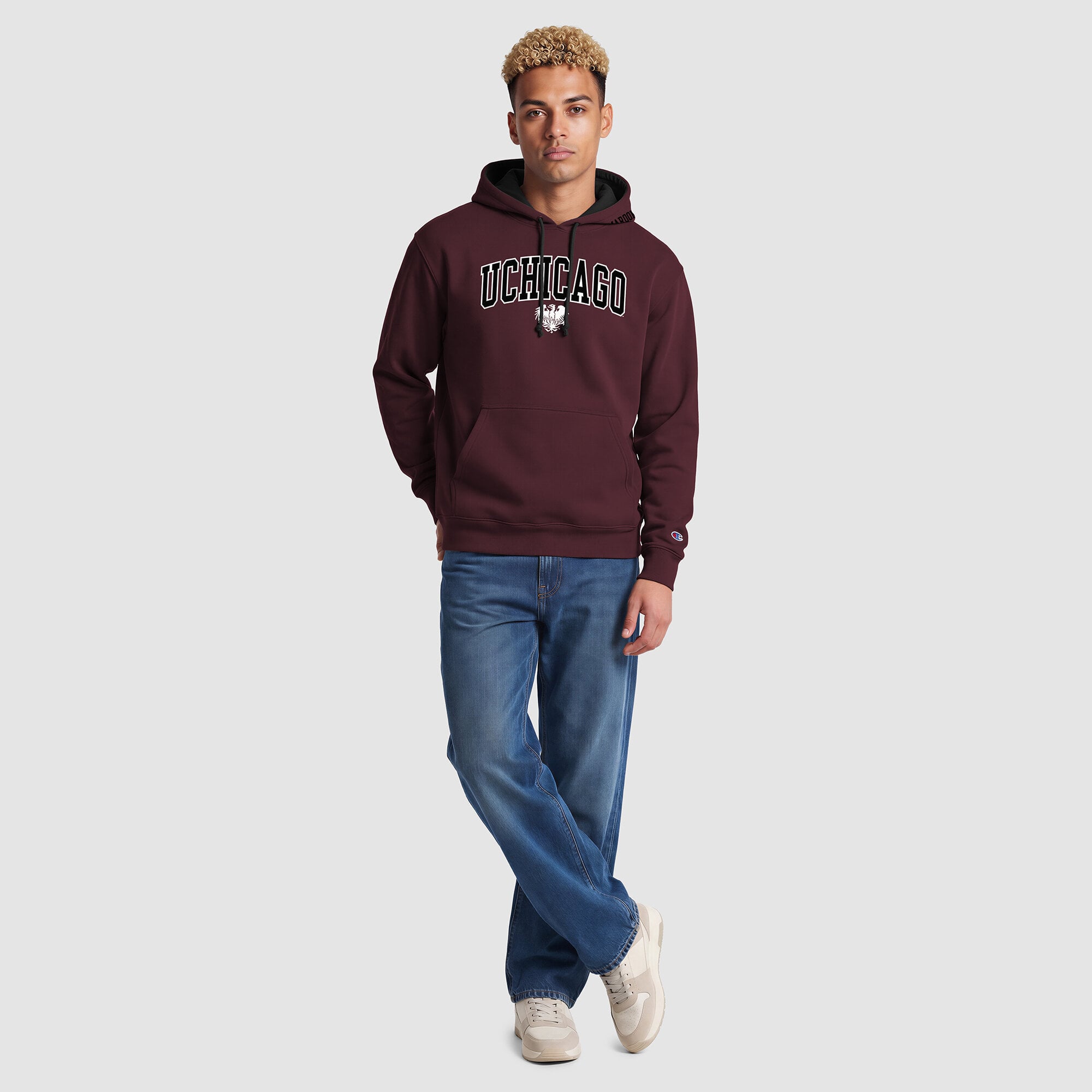 Sweat à capuche contrasté Champion bordeaux/noir pour homme, aux couleurs des UChicago Maroons