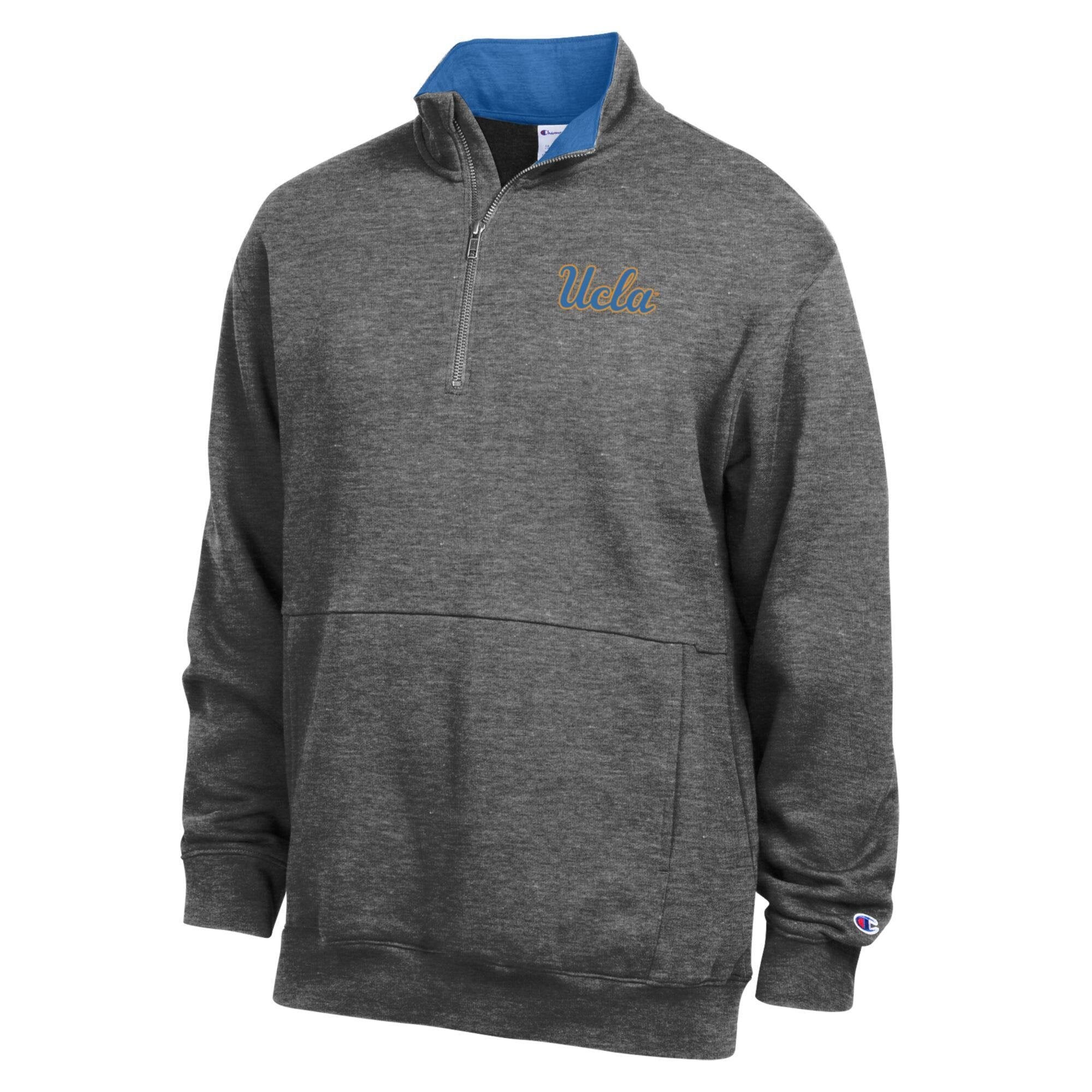 Pull-over en polaire Champion UCLA Bruins pour homme, couleur anthracite, à col zippé.
