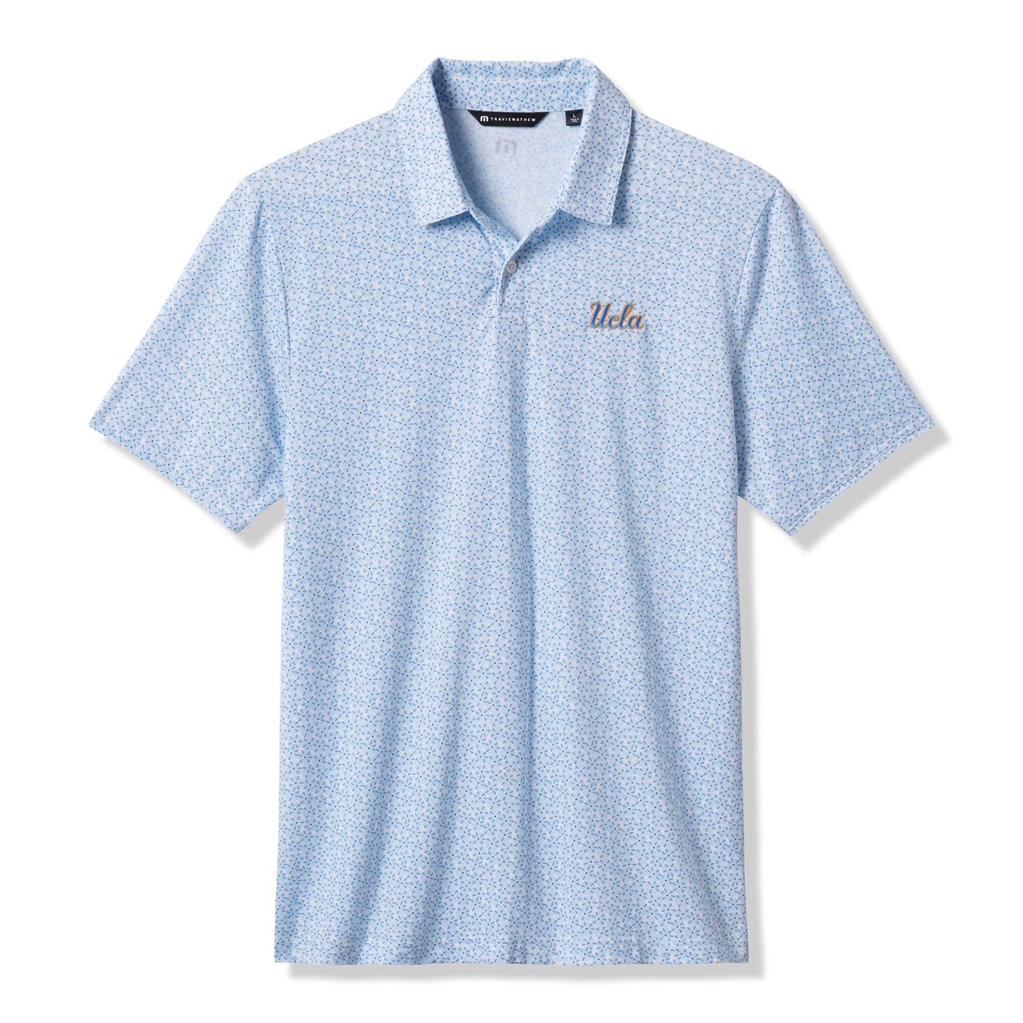 Polo homme TravisMathew blanc/bleu UCLA Bruins College Bound en mélange de trois matières