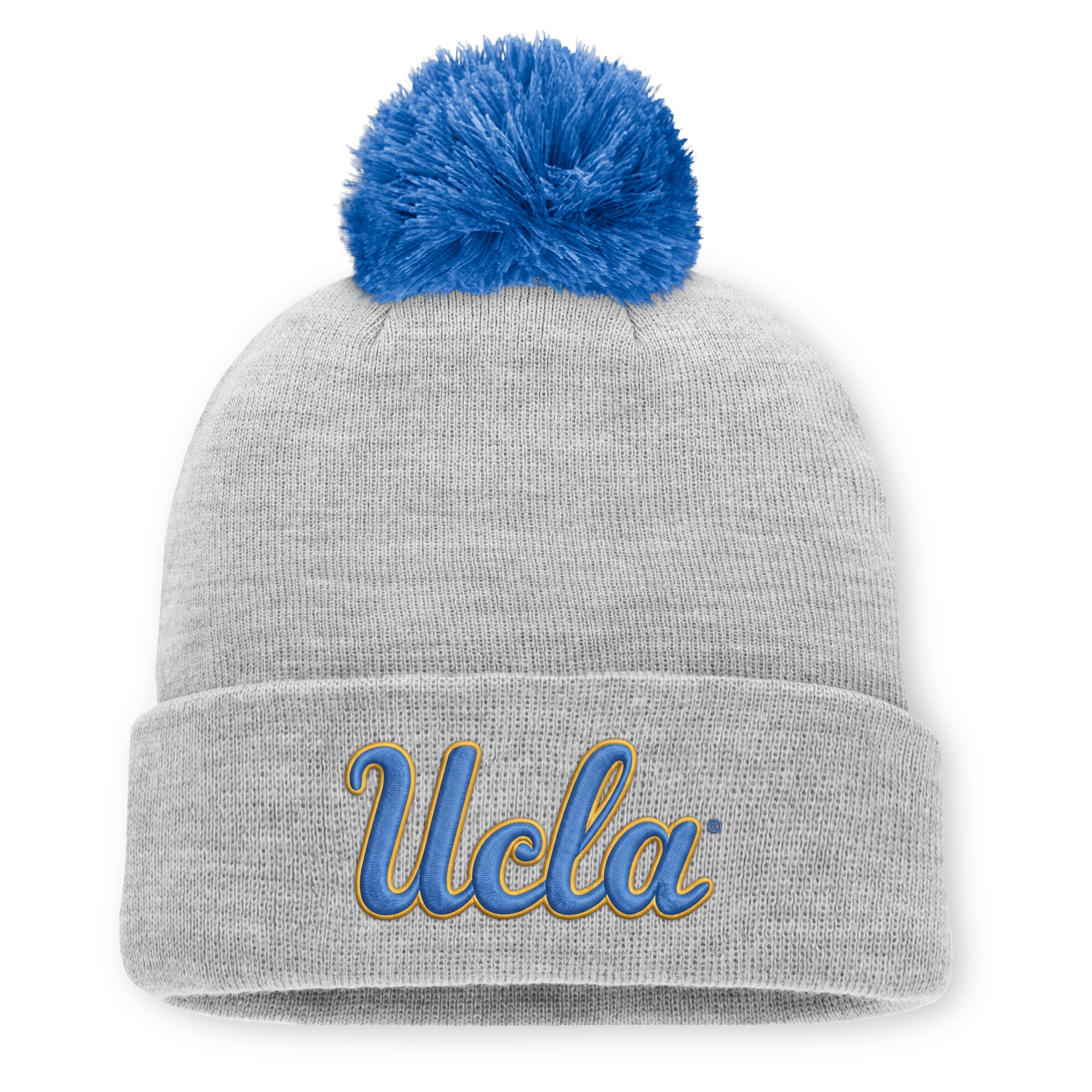 Bonnet unisexe Jordan Brand gris chiné UCLA Bruins Primetime Script à revers et pompon