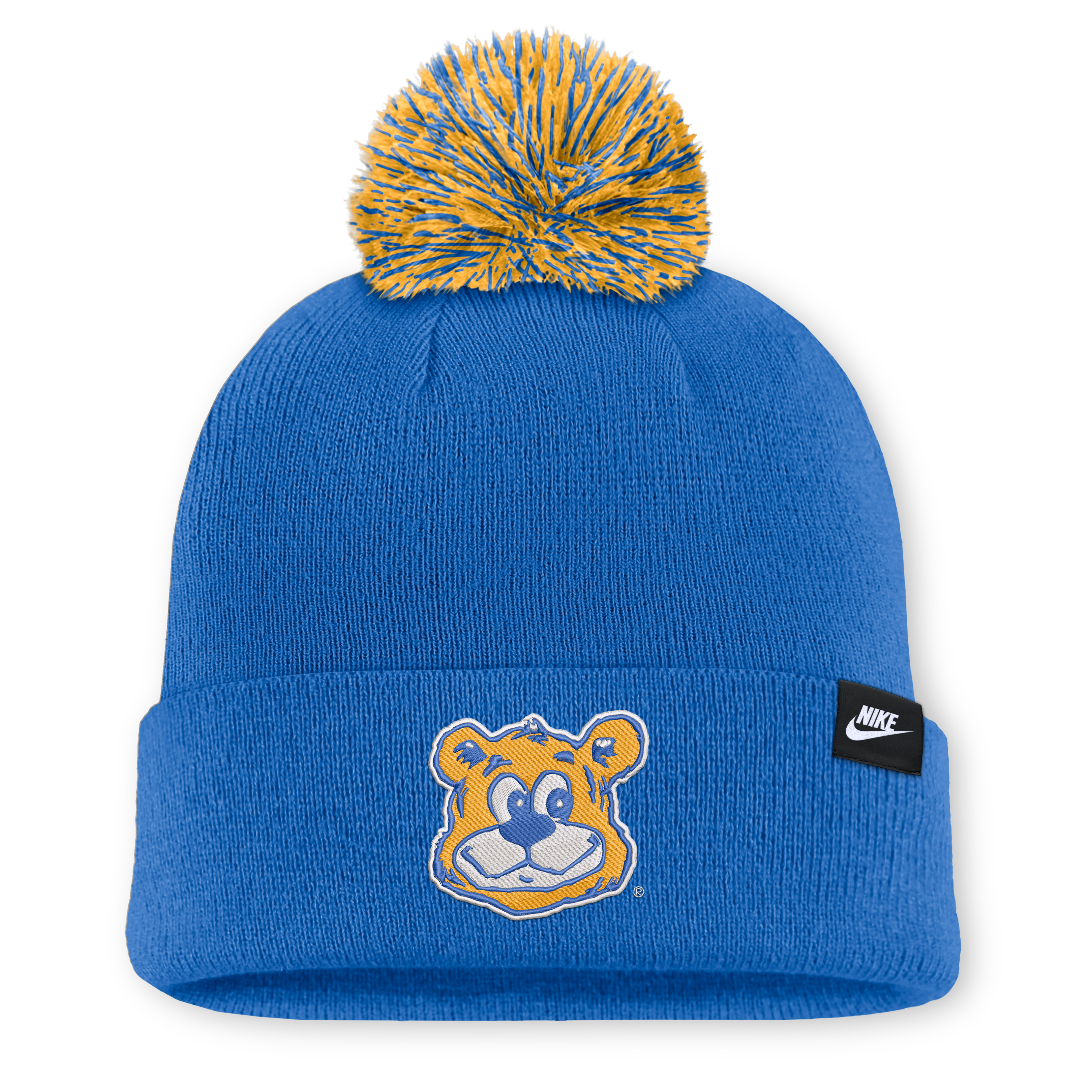 Bonnet unisexe Nike blanc à pompon, orné de la mascotte des Bruins l'UCLA.
