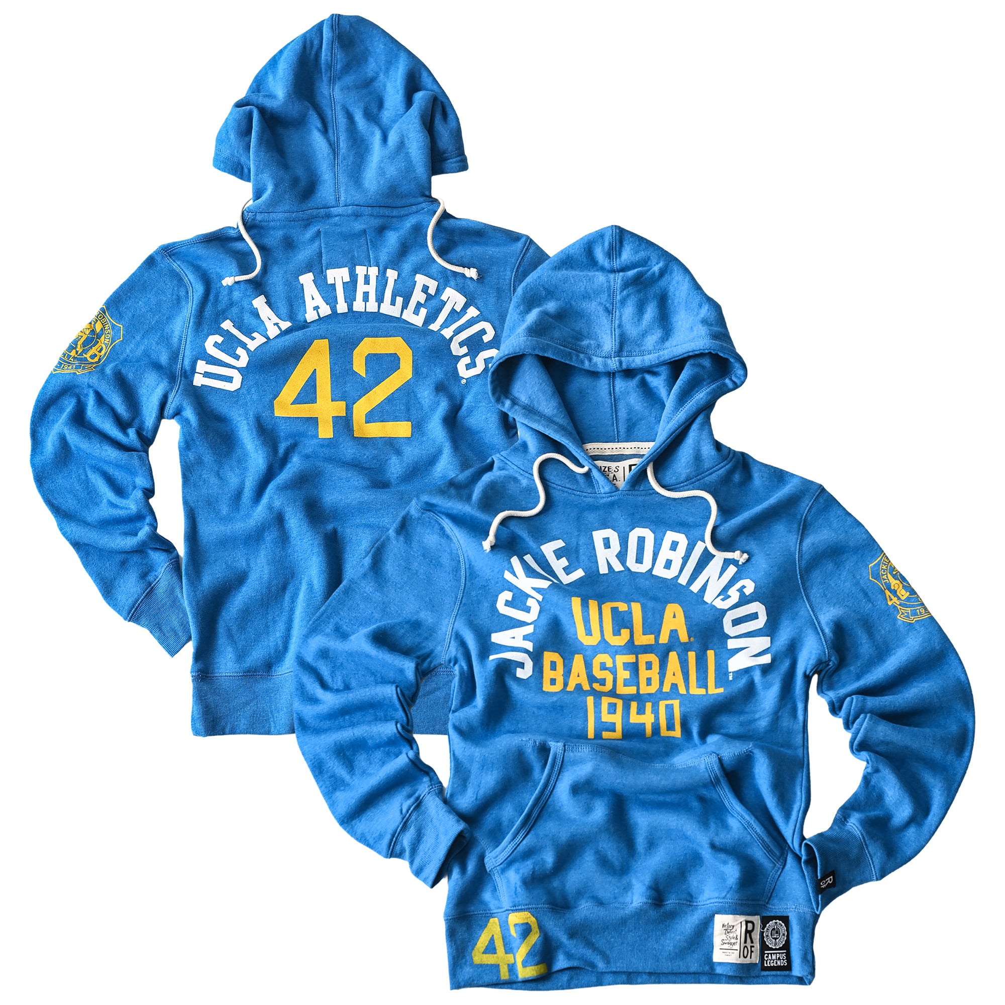 Sweat à capuche unisexe Roots of Fight x UCLA Bruins Jackie Robinson bleu n° 42 en mélange de trois matières