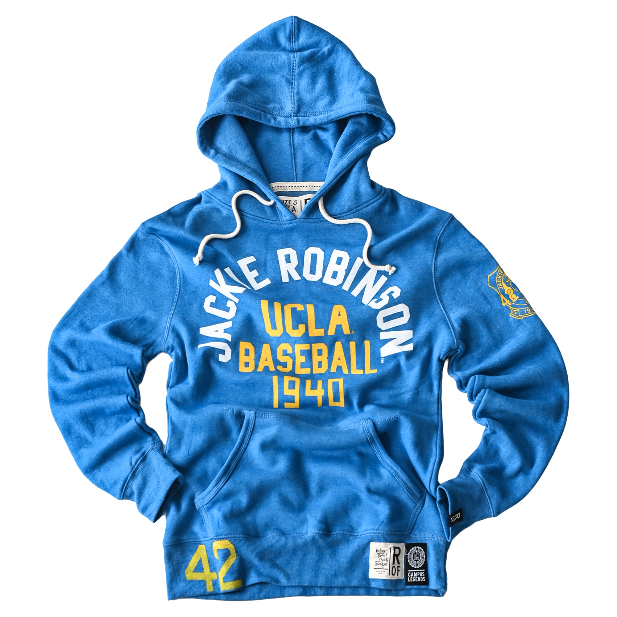Sweat à capuche unisexe Roots of Fight x UCLA Bruins Jackie Robinson bleu n° 42 en mélange de trois matières