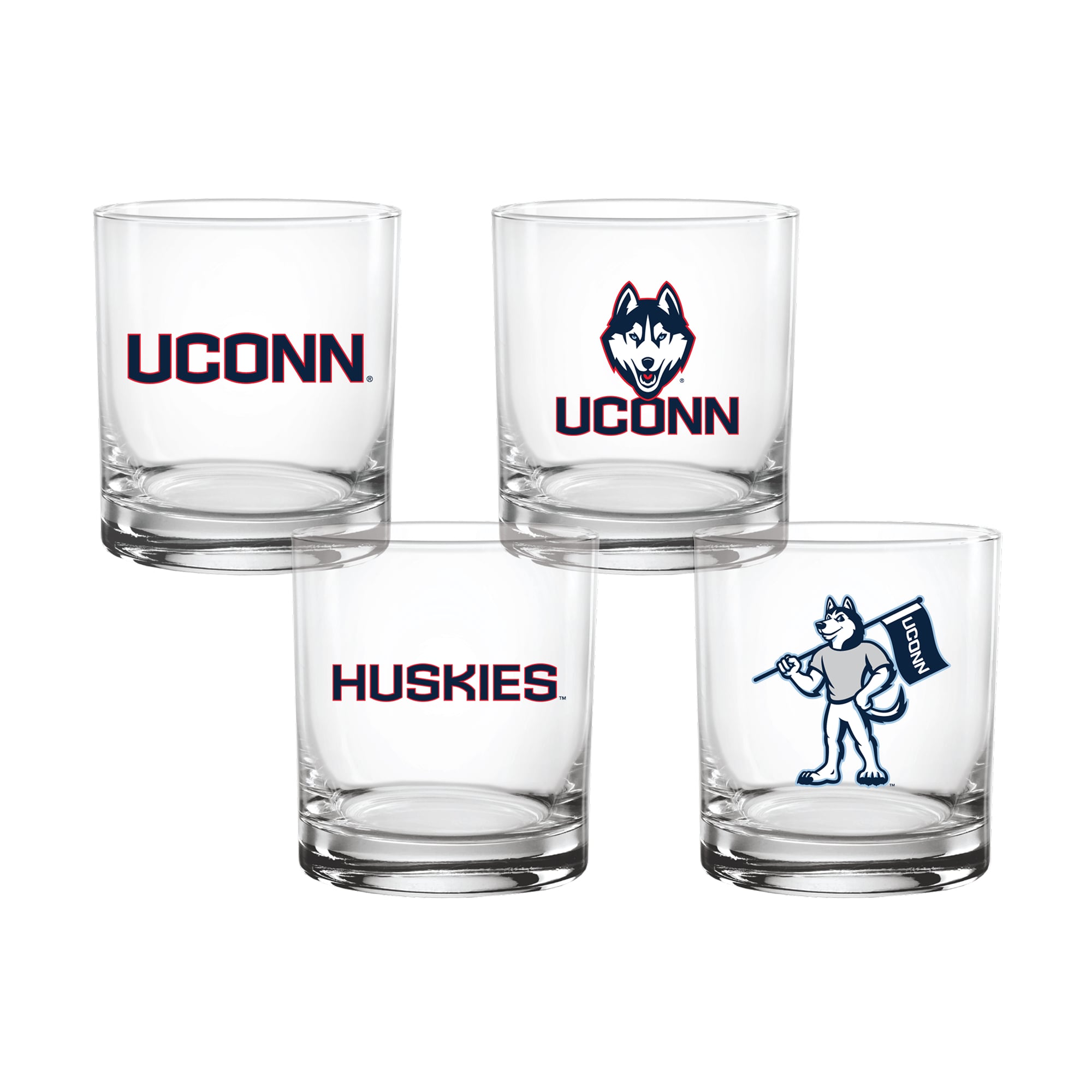 Coffret de 4 verres à whisky de collection Indigo Falls UConn Huskies Core