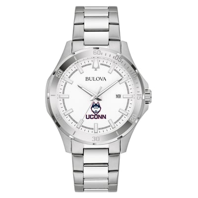 UConn Huskies Bulova Stainless Steel Classic Sport Watch - Silver