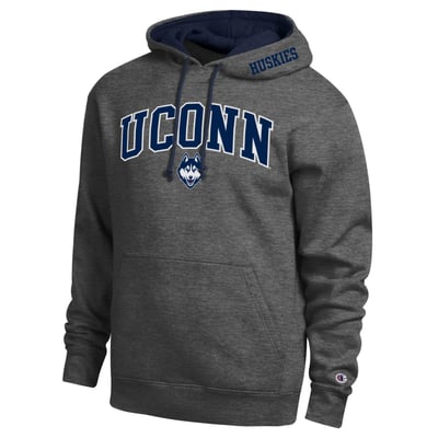  UConn Huskies Champion Arch Tackle Twill Hoodie - Charcoal