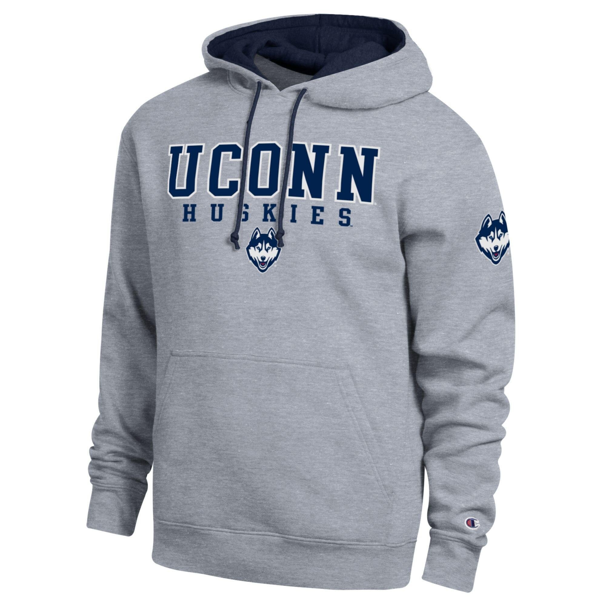 Men's Champion Heather Gray UConn Huskies Contrast Hoodie