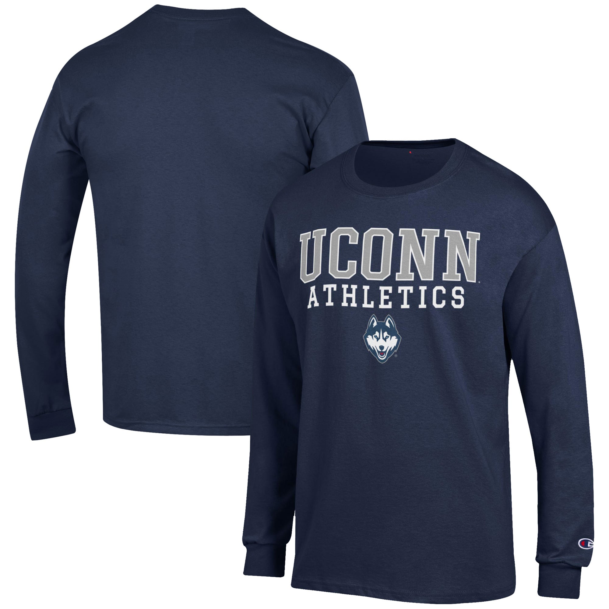 Men's Champion Navy UConn Huskies Athletics Logo Stack Long Sleeve T-Shirt
