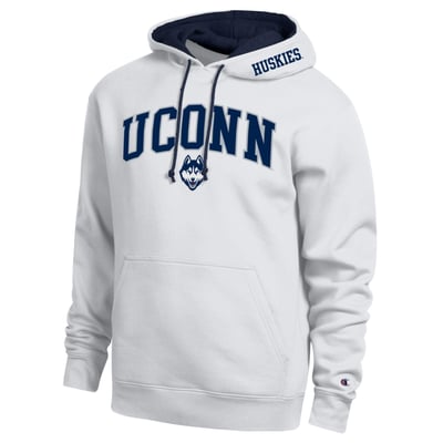  UConn Huskies Champion Arch Tackle Twill Hoodie - White