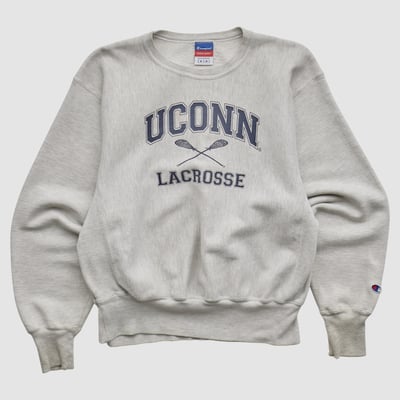 UConn Huskies Champion 2000s Pullover Sweatshirt - Heather Gray - S by Fanatics Real Vintage
