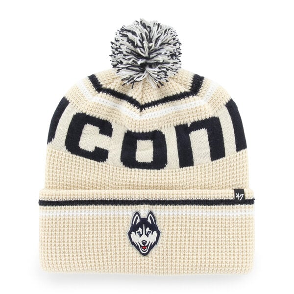 Bonnet unisexe '47 crème UConn Huskies en maille gaufrée à revers avec pompon