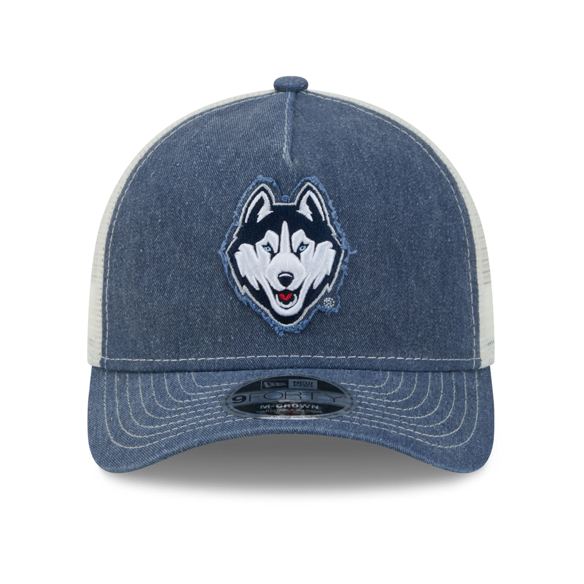Casquette trucker unisexe New Era UConn Huskies bleu marine à motif dégradé et 9FORTY