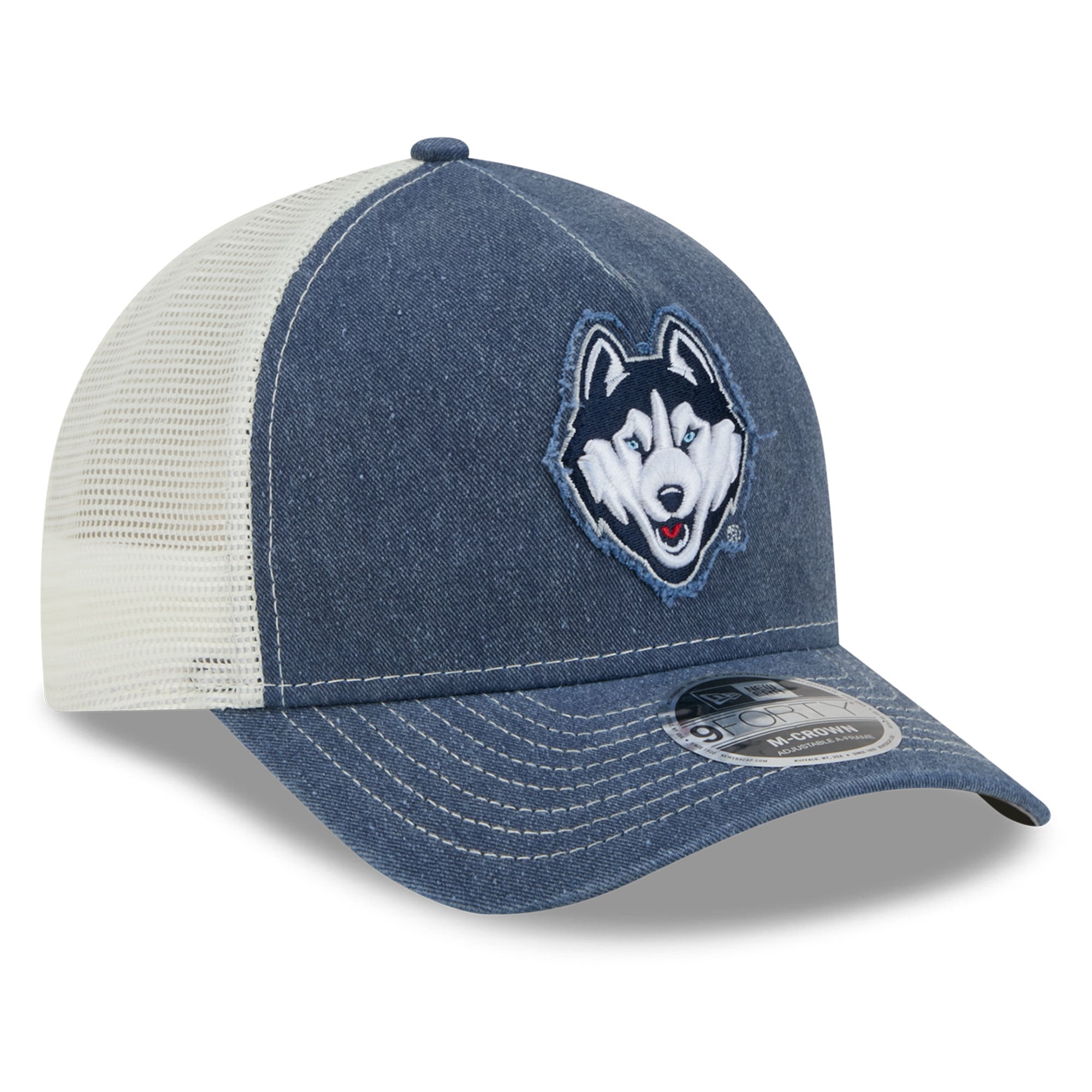 Casquette trucker unisexe New Era UConn Huskies bleu marine à motif dégradé et 9FORTY