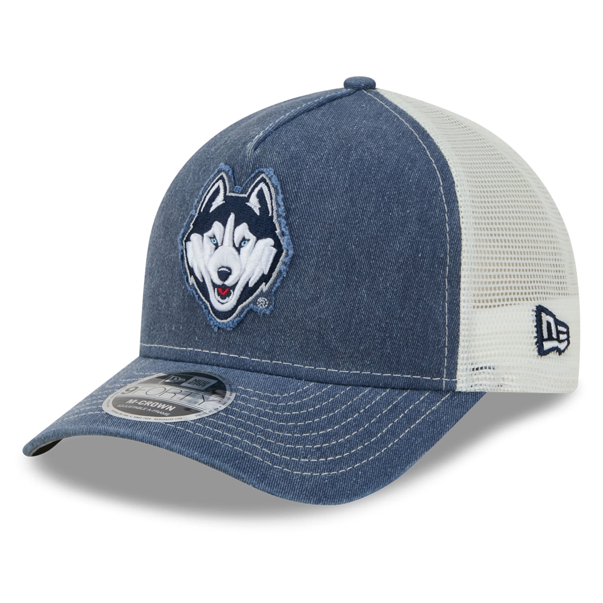 Casquette trucker unisexe New Era UConn Huskies bleu marine à motif dégradé et 9FORTY