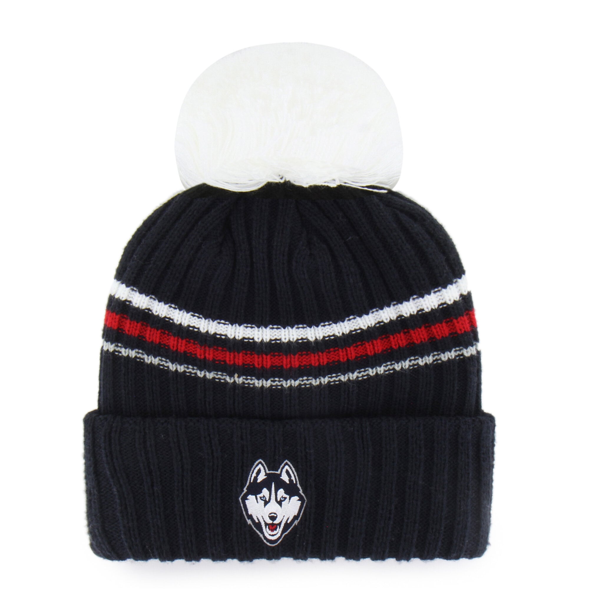 Bonnet en maille duveteuse à gros pompon, modèle 47 bleu marine UConn Huskies, pour femme
