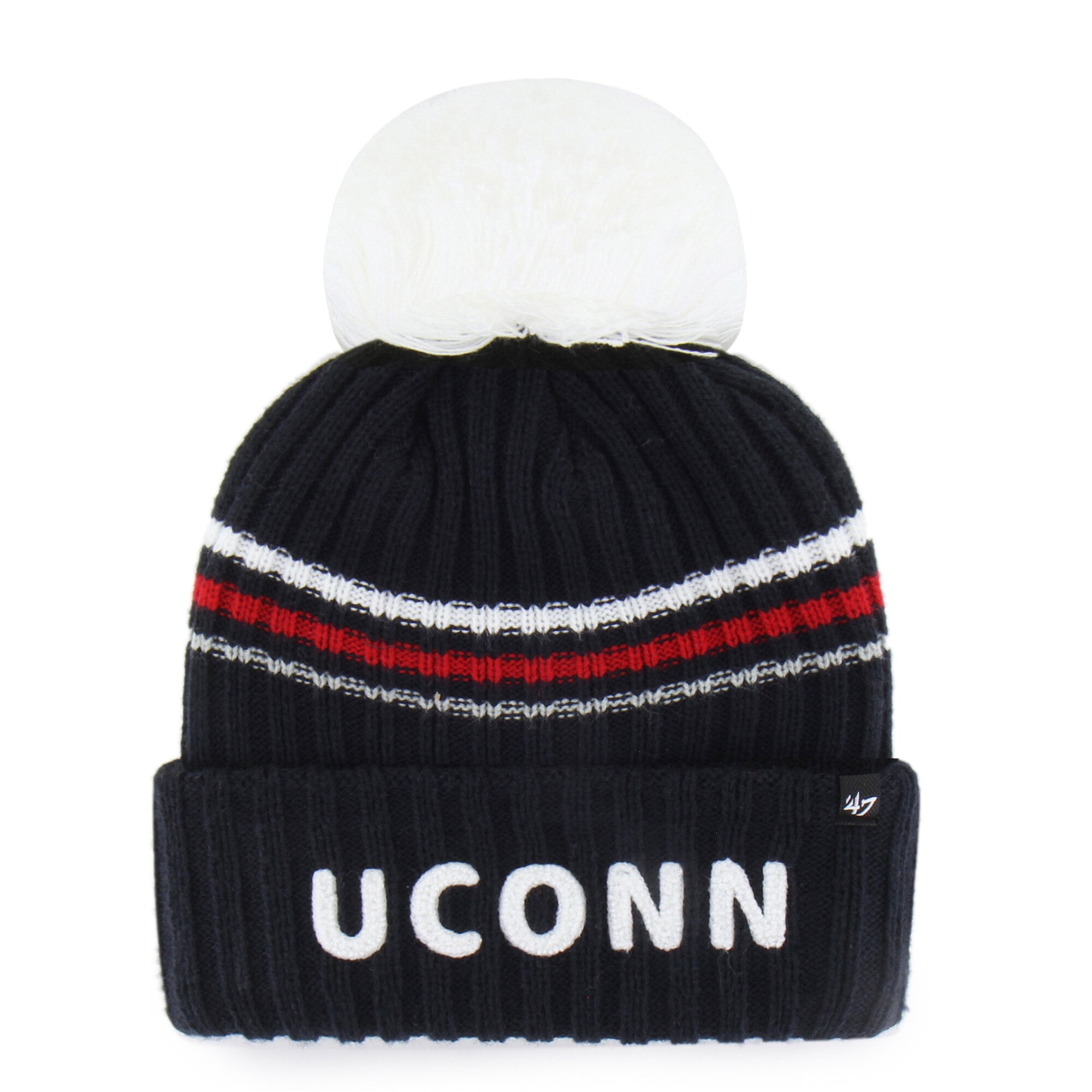 Bonnet en maille duveteuse à gros pompon, modèle 47 bleu marine UConn Huskies, pour femme