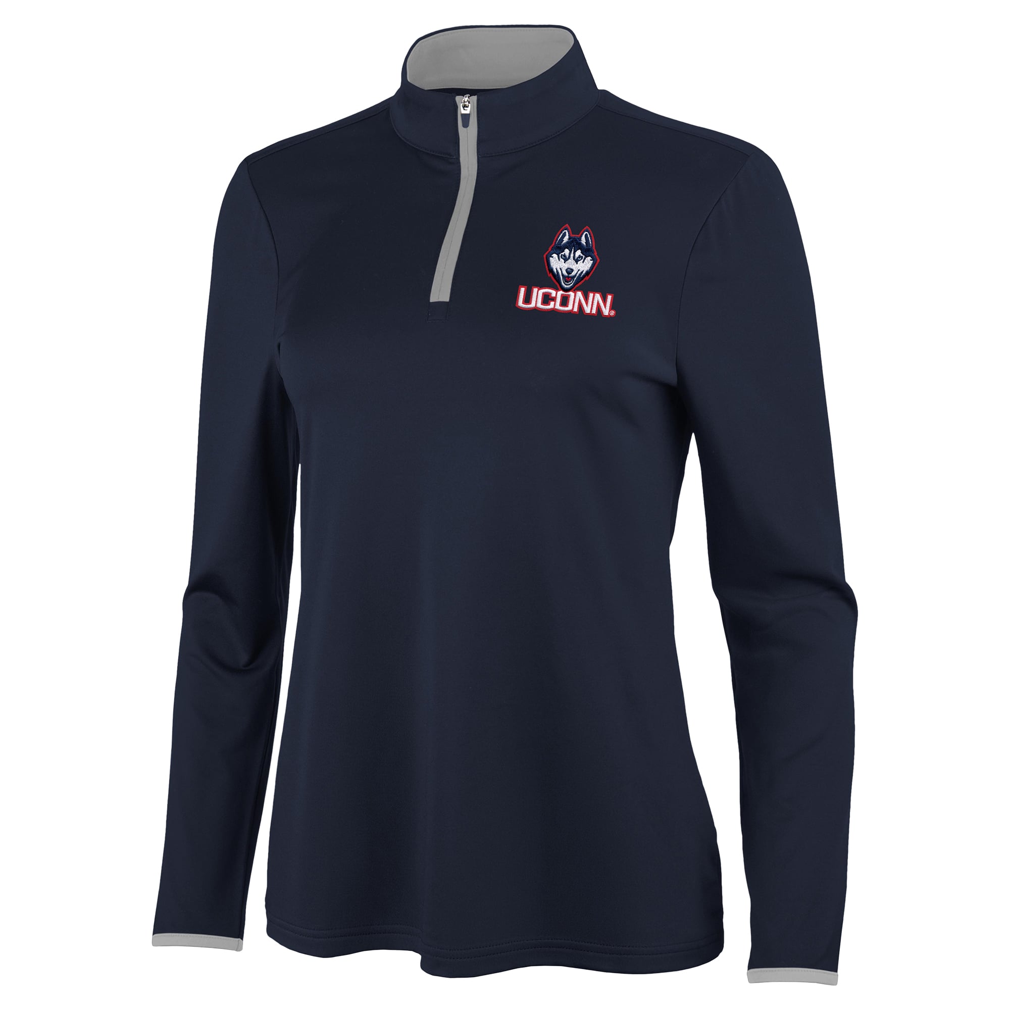 Pull à col zippé Antigua bleu marine/gris UConn Huskies pour femme