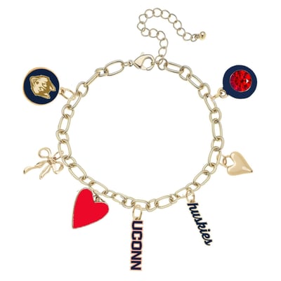 UConn Huskies CANVAS Style Women's 18K Gold-Plated Chain Link Charm Bracelet