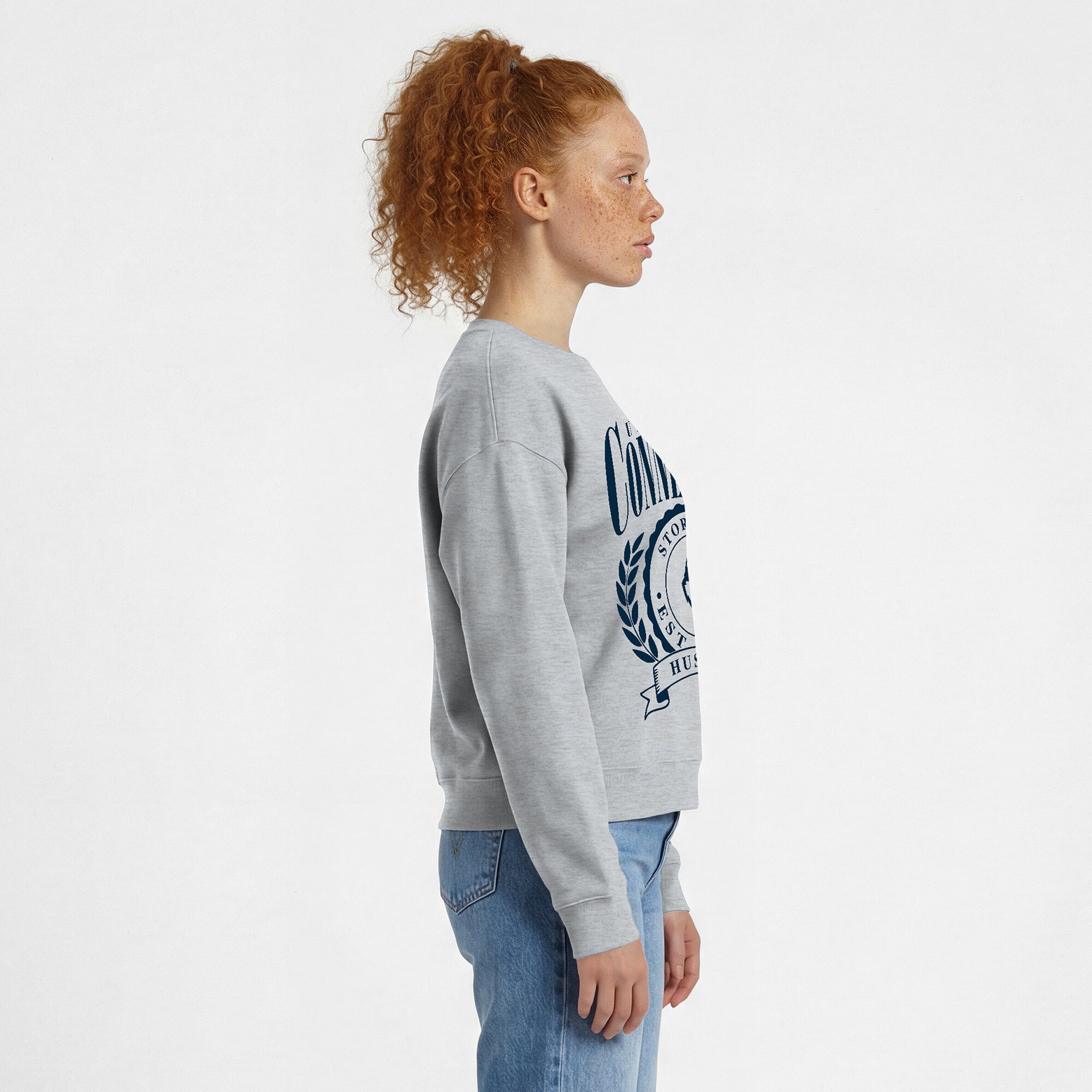 Women's Champion Heather Gray UConn Huskies Academic Crest Powerblend Crewneck Sweatshirt