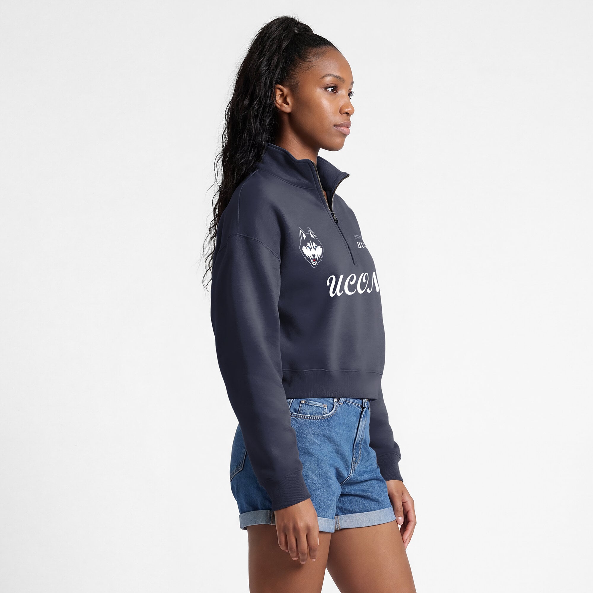 Women's Champion Navy UConn Huskies Academic Triumph Quarter-Zip Tri-Blend Pullover