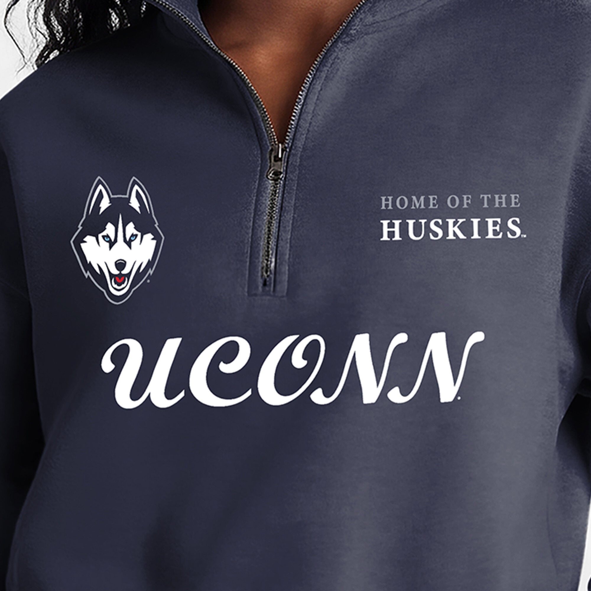 Women's Champion Navy UConn Huskies Academic Triumph Quarter-Zip Tri-Blend Pullover
