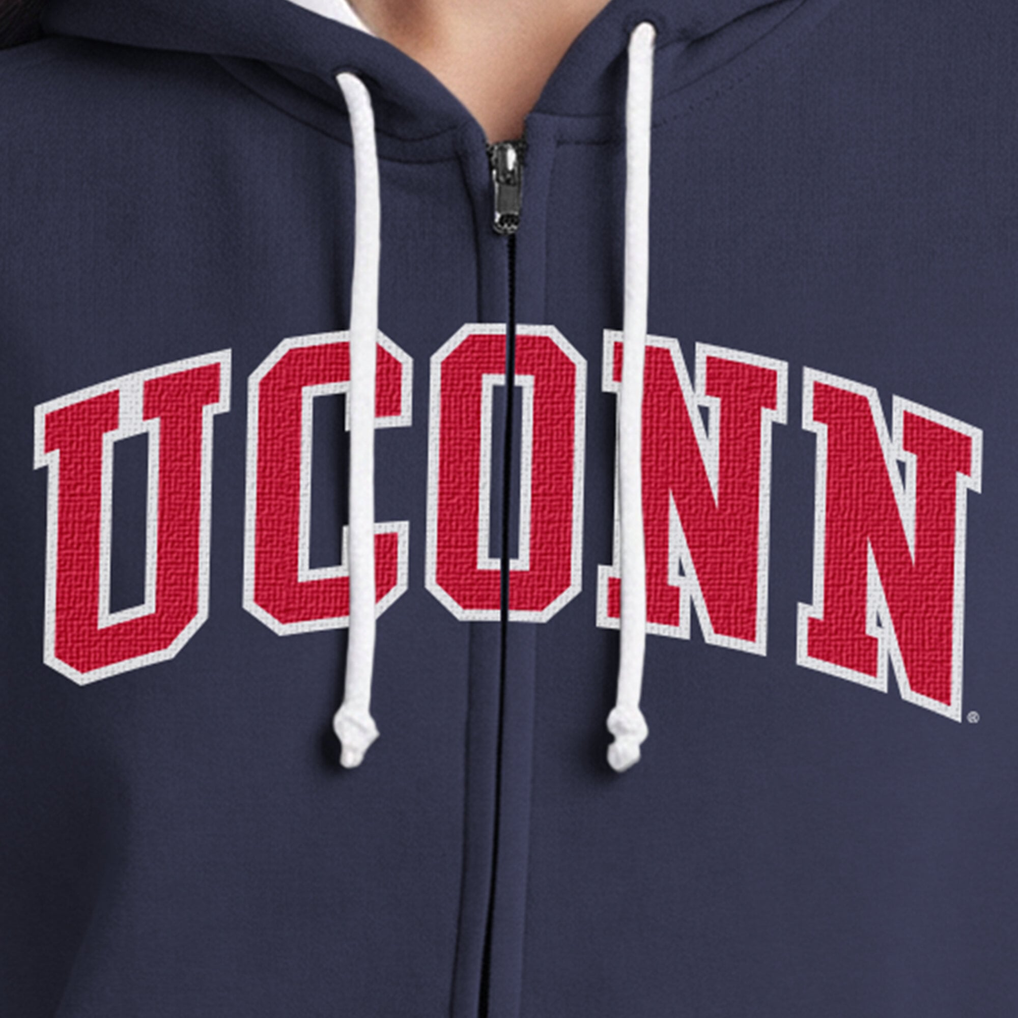 Sweat à capuche zippé en polaire Champion bleu marine pour femme, UConn Huskies Arch.