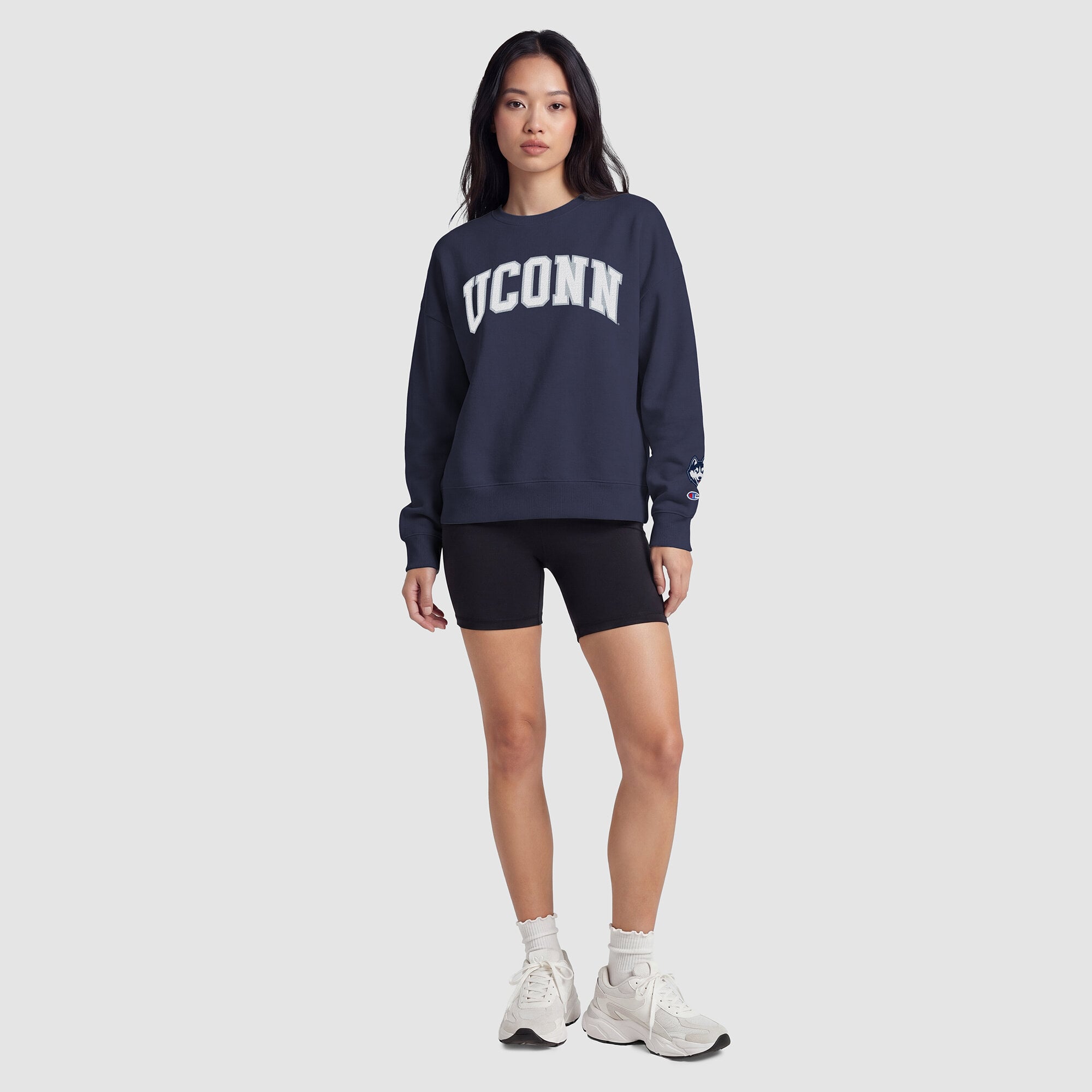 Sweat-shirt polaire à col rond Champion bleu marine UConn Huskies pour femmes
