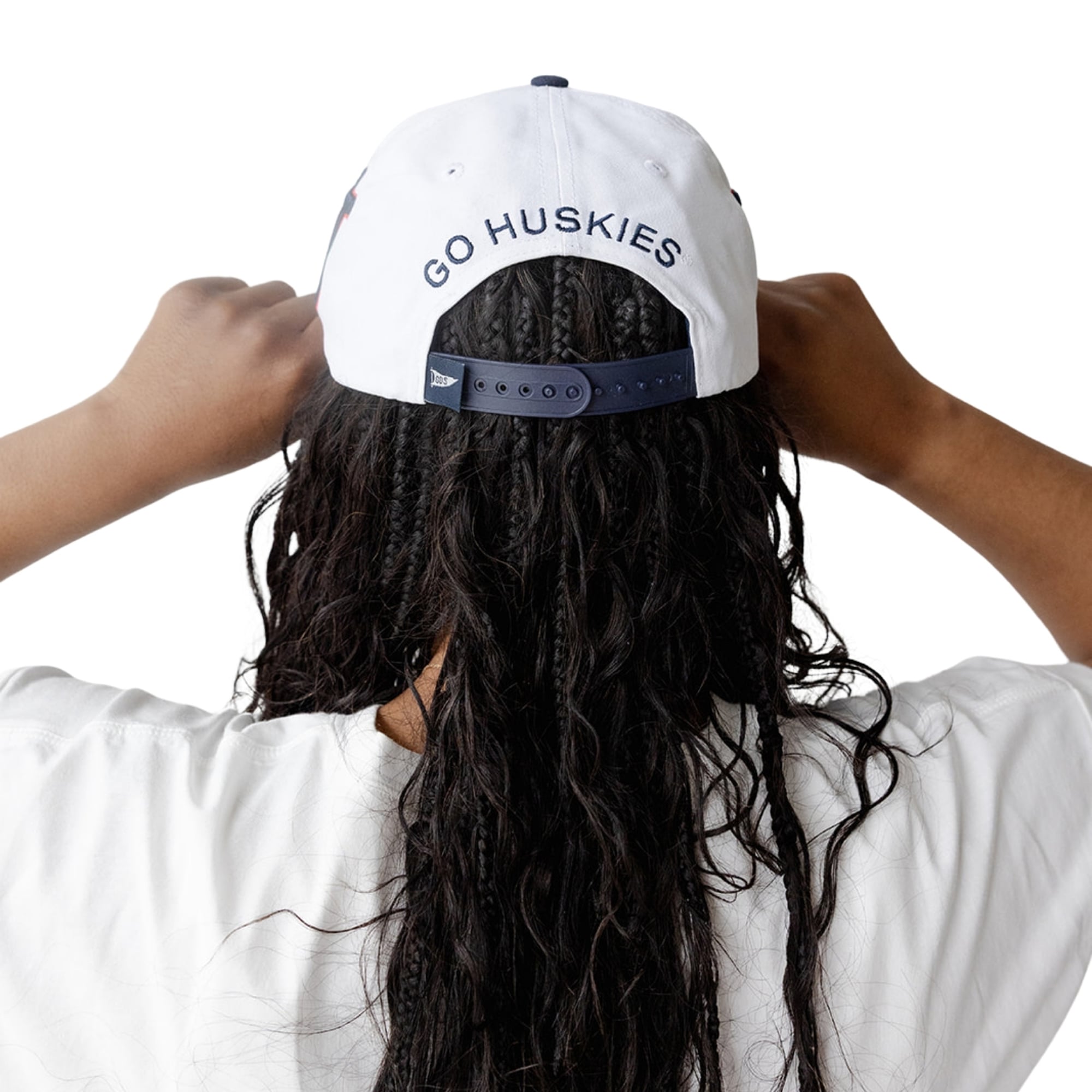 Women's Gameday Social  White/Navy UConn Huskies Five-Panel Rope Away Adjustable Hat