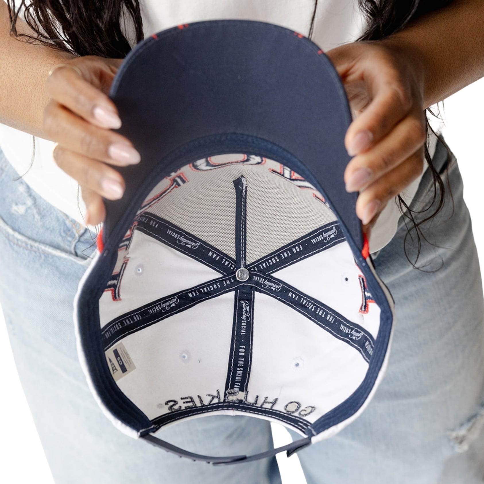 Women's Gameday Social  White/Navy UConn Huskies Five-Panel Rope Away Adjustable Hat