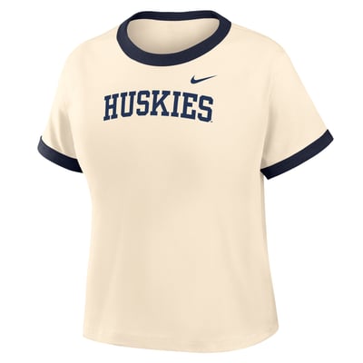UConn Huskies Nike Women's Ringer Mod Cropped T-Shirt - Natural