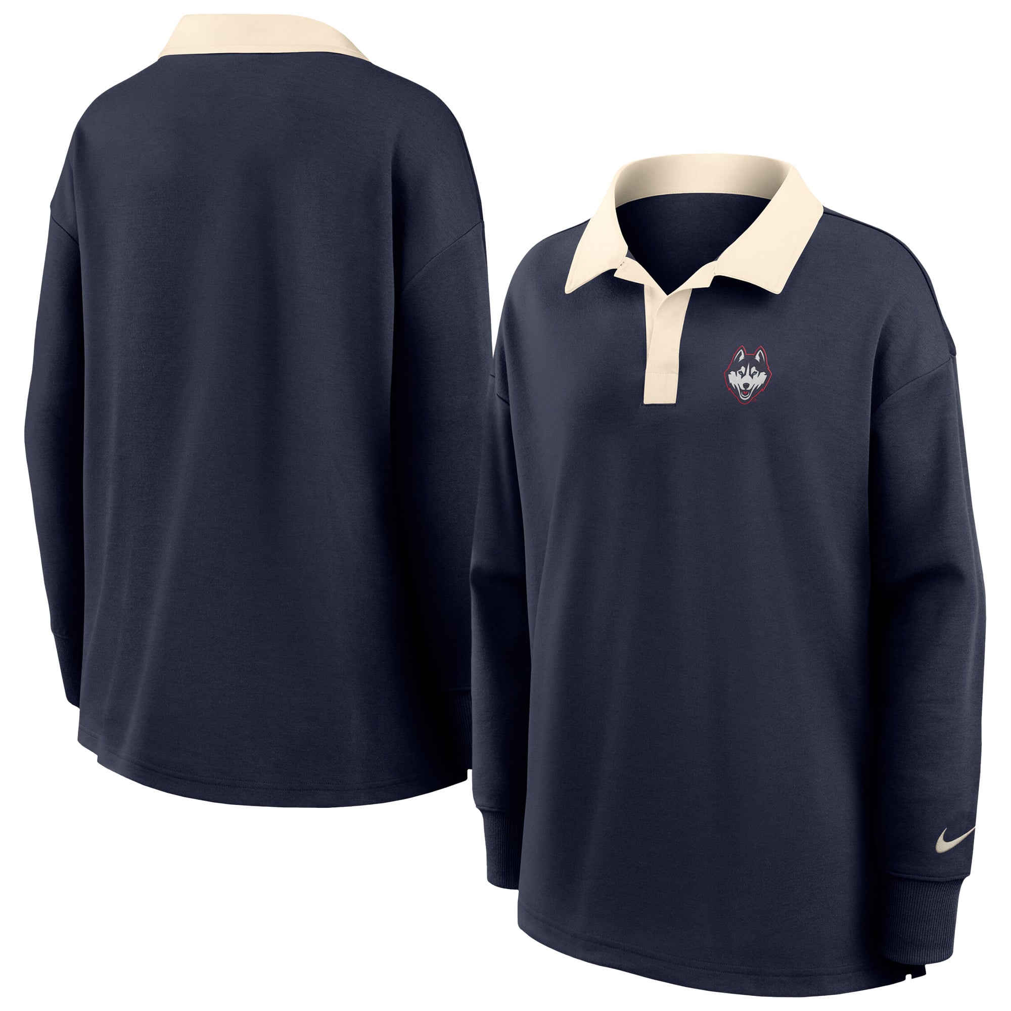 Women's Nike Navy UConn Huskies Oversized Dri-FIT Long Sleeve V-Neck Polo