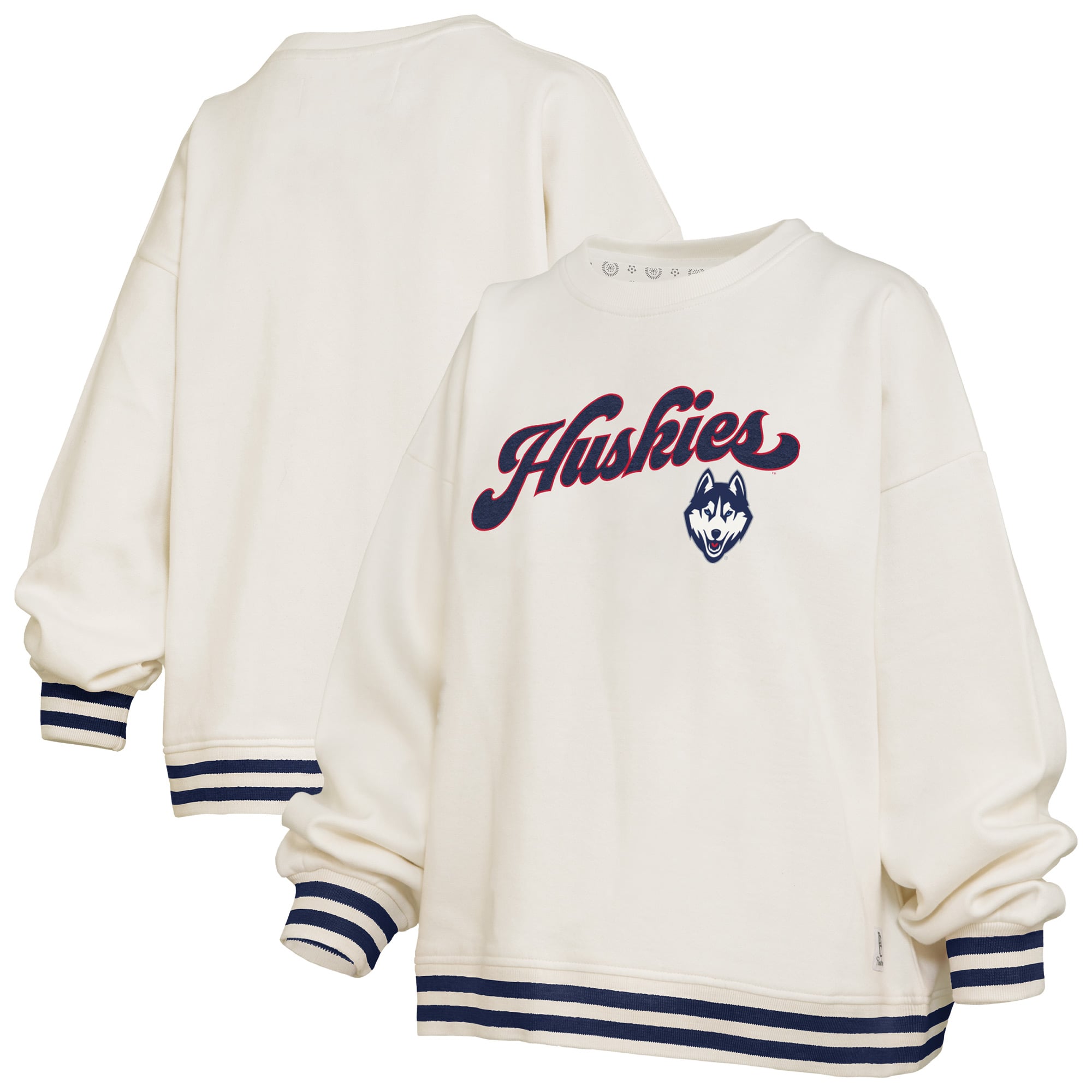 Sweat-shirt côtelé en chenille crème Pressbox pour femmes UConn Huskies Bonanza