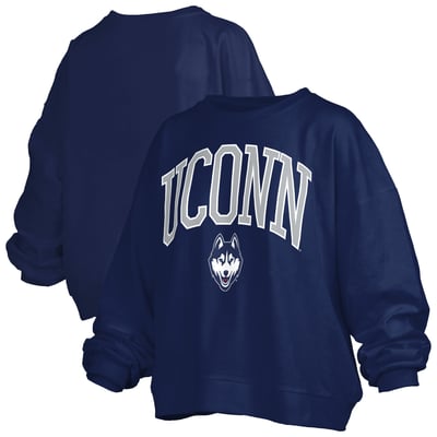 UConn Huskies Pressbox Women's Oversized Janise Arch Over Logo Fleece Sweatshirt - Navy