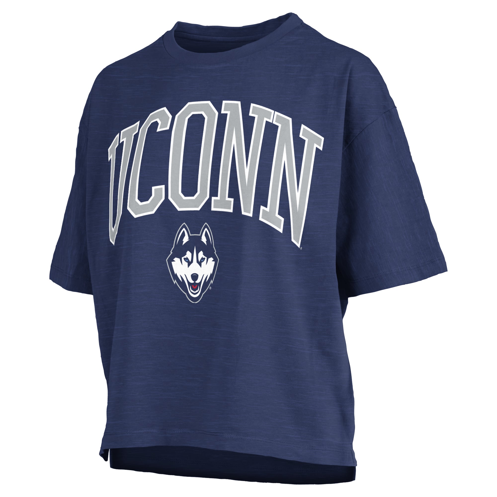 Women's Pressbox Navy UConn Huskies Oversized Nelson Arch Over Logo Slub T-Shirt