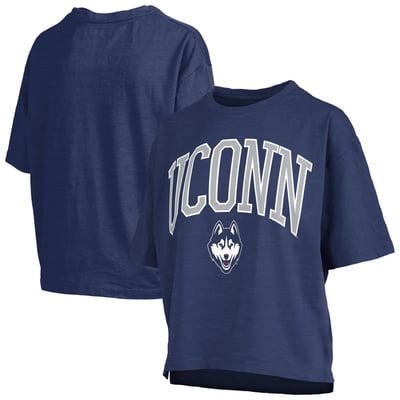 UConn Huskies Pressbox Women's Oversized Nelson Arch Over Logo Slub T-Shirt - Navy