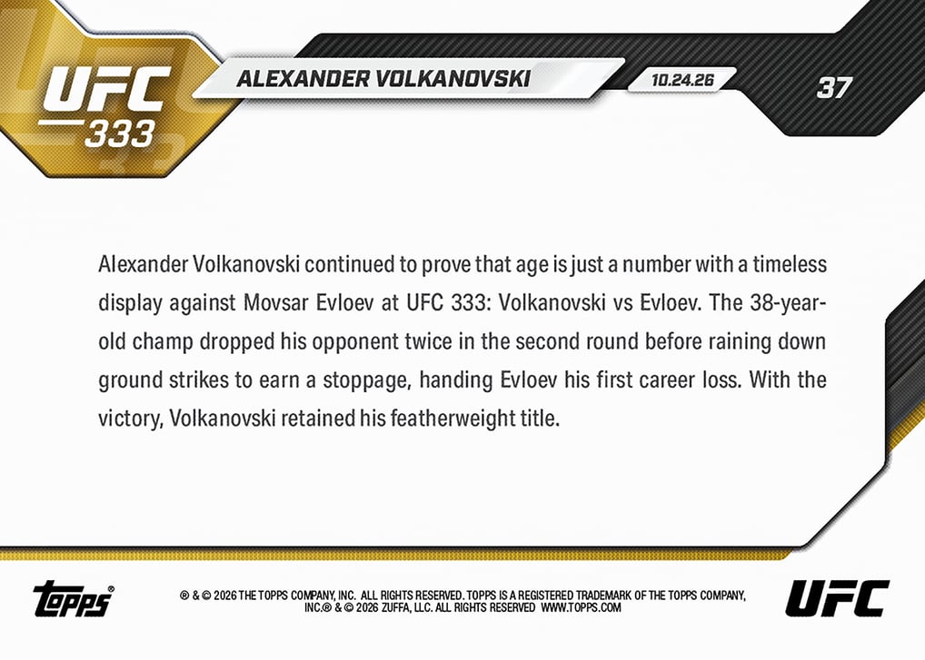 Alexander Volkanovski - 2026 UFC Topps NOW® - Card 37