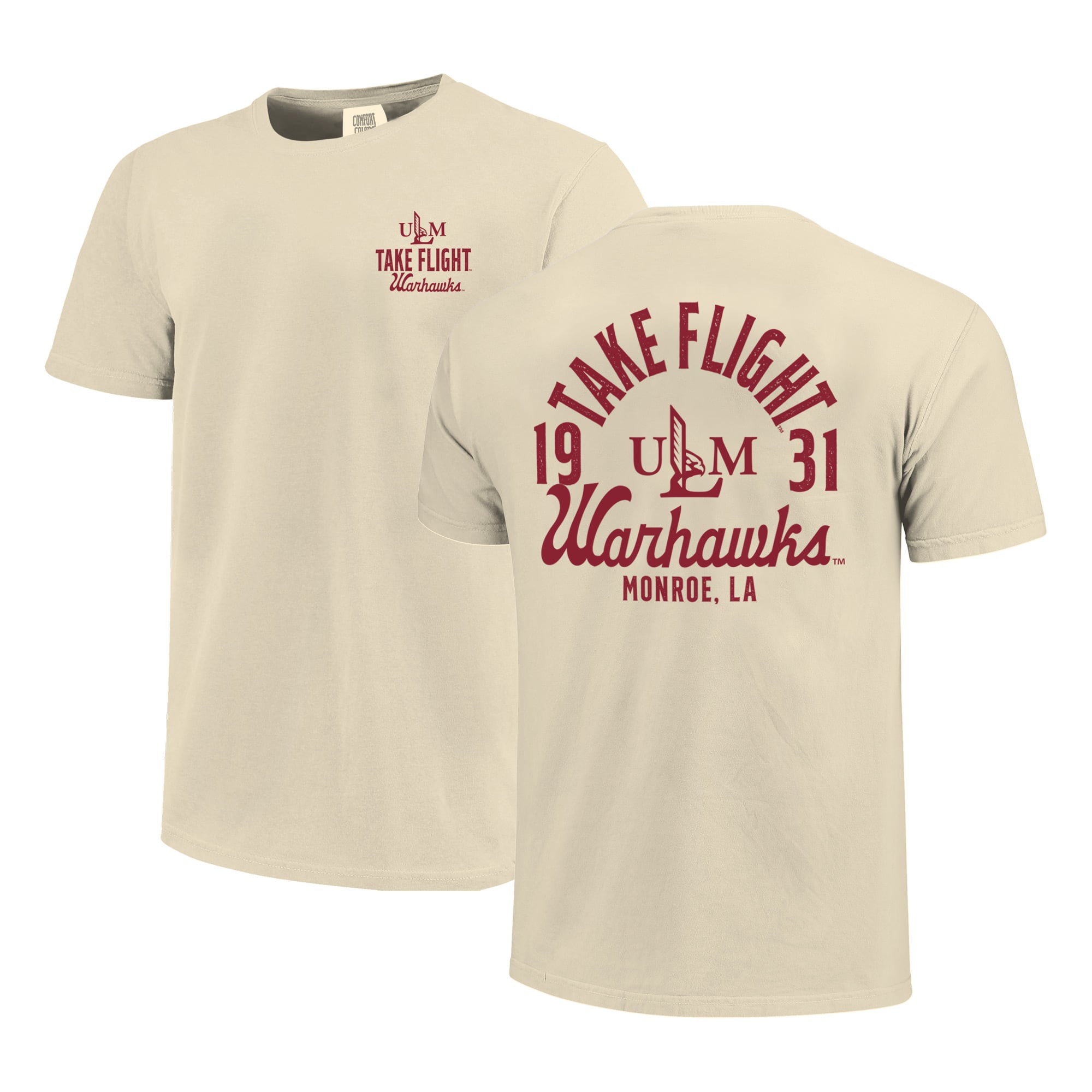 T-shirt homme crème ULM Warhawks Comfort Colors avec logo mascotte