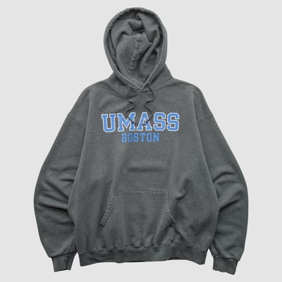 UMass Boston Beacons Champion 2000s Hooded Pullover Sweatshirt - Dark Heather Gray - S by Fanatics Real Vintage