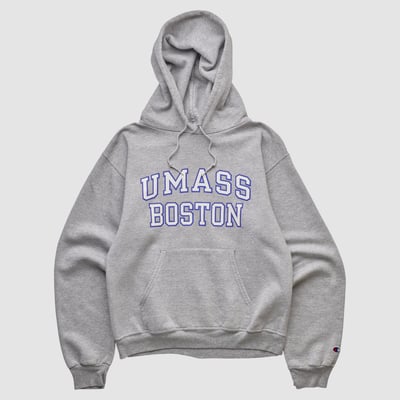 UMass Boston Beacons Champion 2000s Hooded Pullover Sweatshirt - Heather Gray - XS by Fanatics Real Vintage