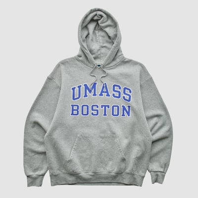 UMass Boston Beacons Champion 2010s Hooded Pullover Sweatshirt - Heather Gray - S by Fanatics Real Vintage