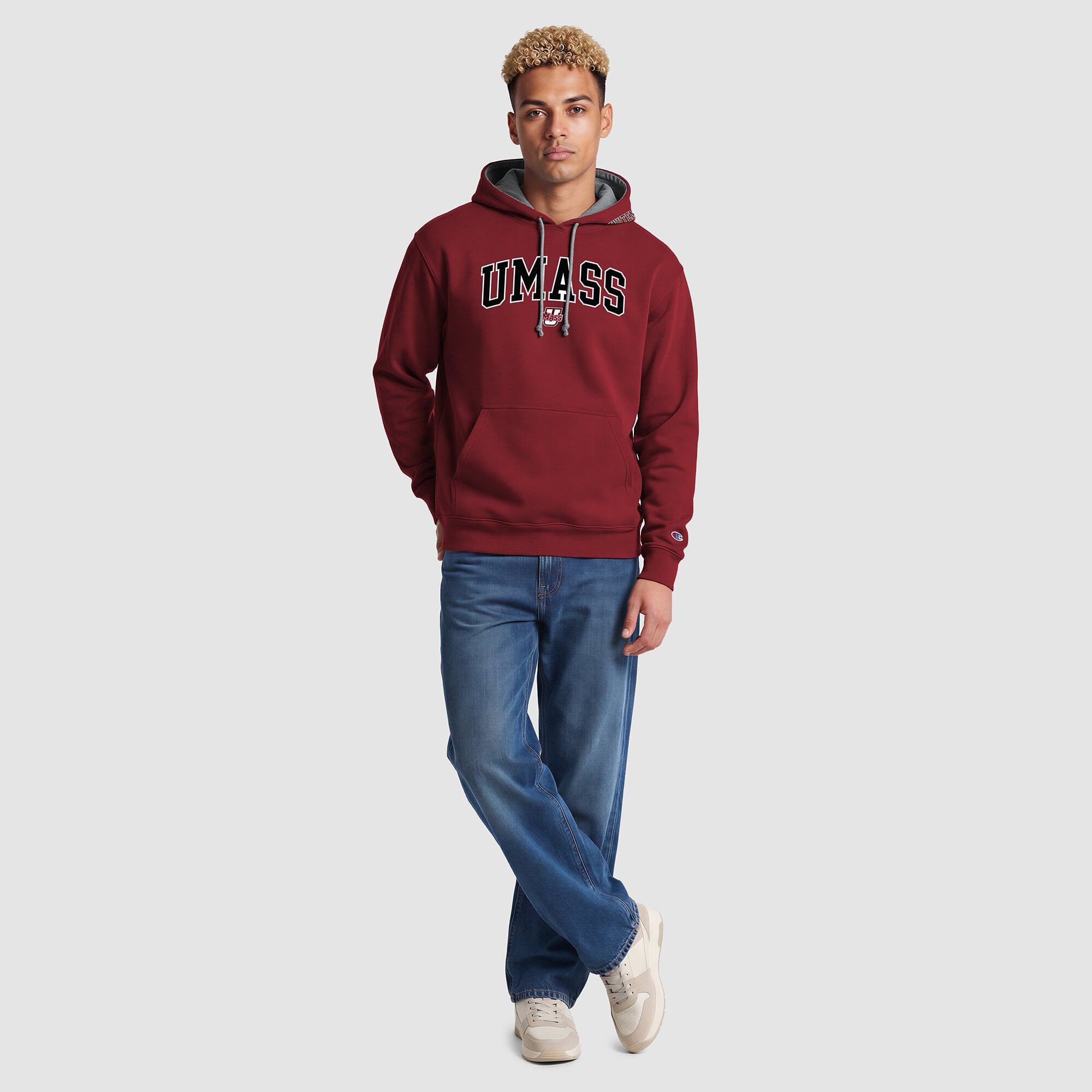 Men's Champion Maroon/Heather Gray UMass Minutemen Contrast Hoodie