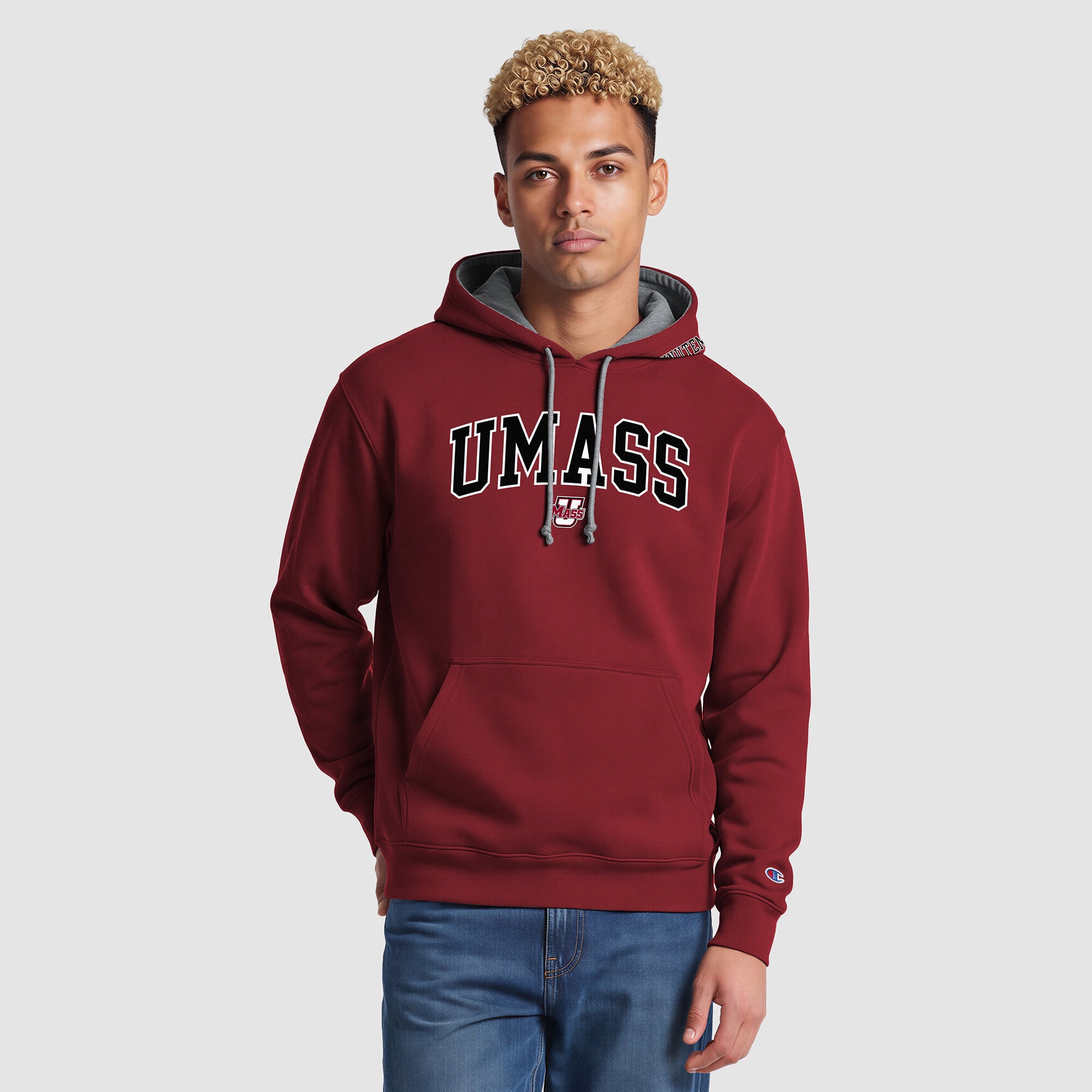 Men's Champion Maroon/Heather Gray UMass Minutemen Contrast Hoodie