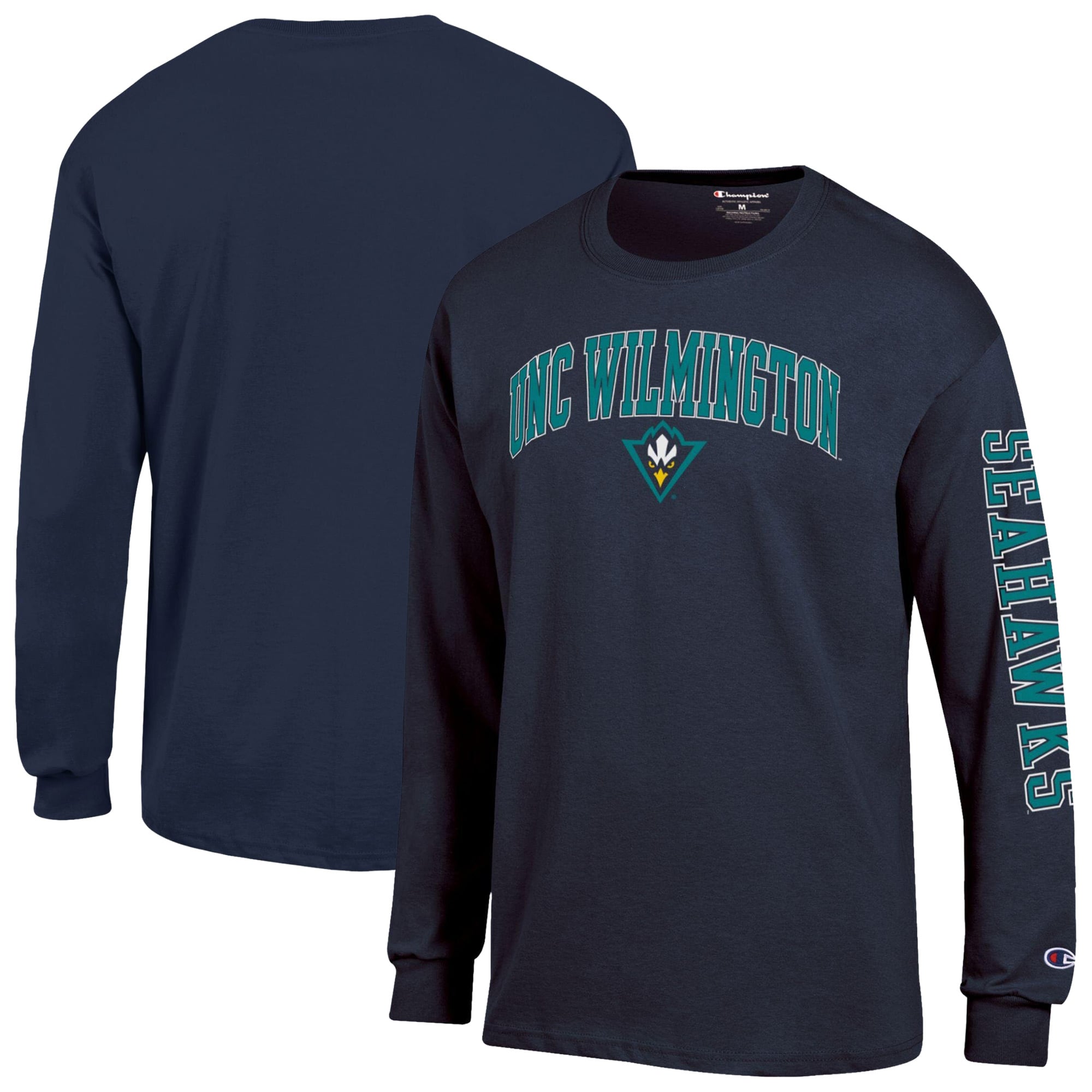 T-shirt à manches longues Champion bleu marine UNC Wilmington Seahawks avec logo en arc