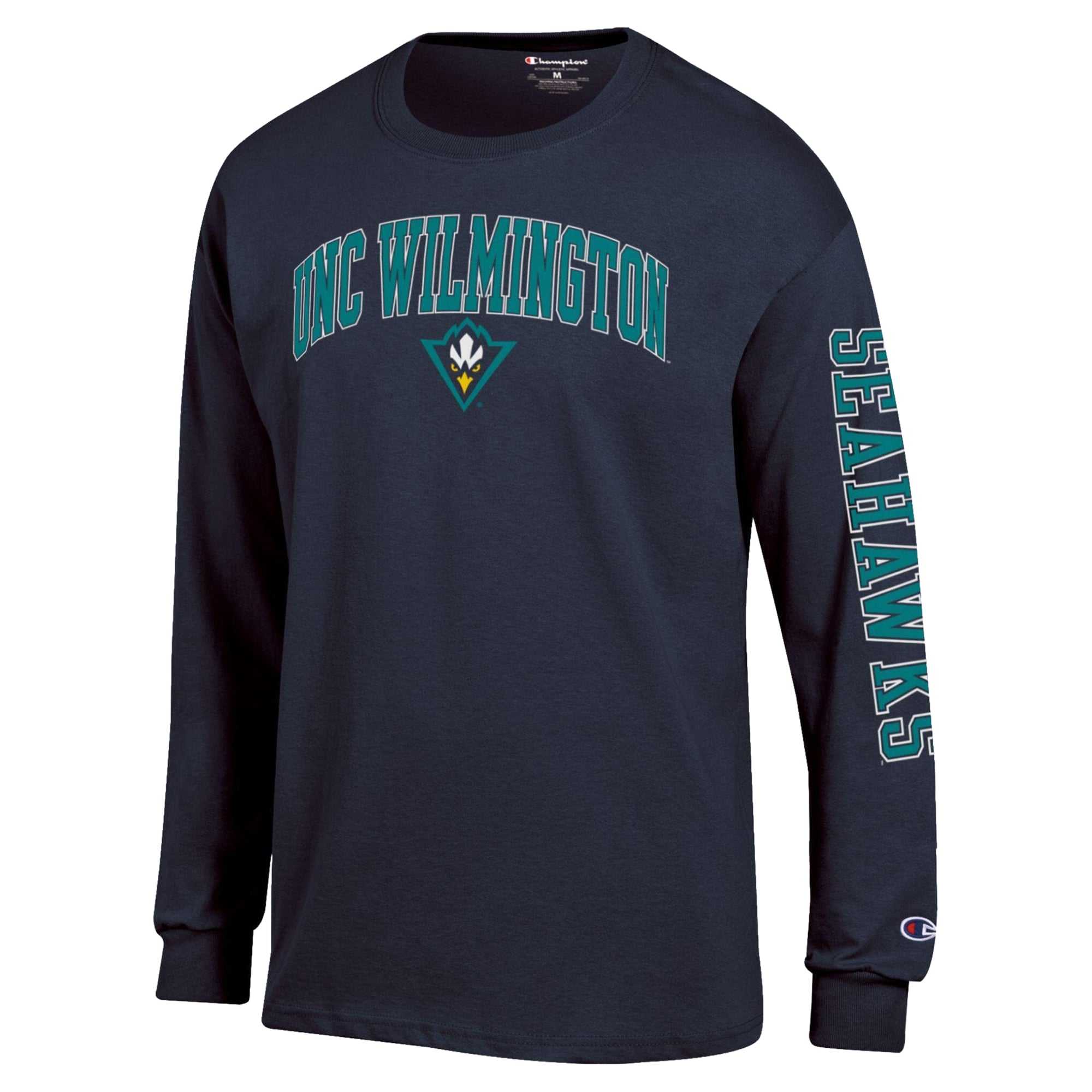 T-shirt à manches longues Champion bleu marine UNC Wilmington Seahawks avec logo en arc