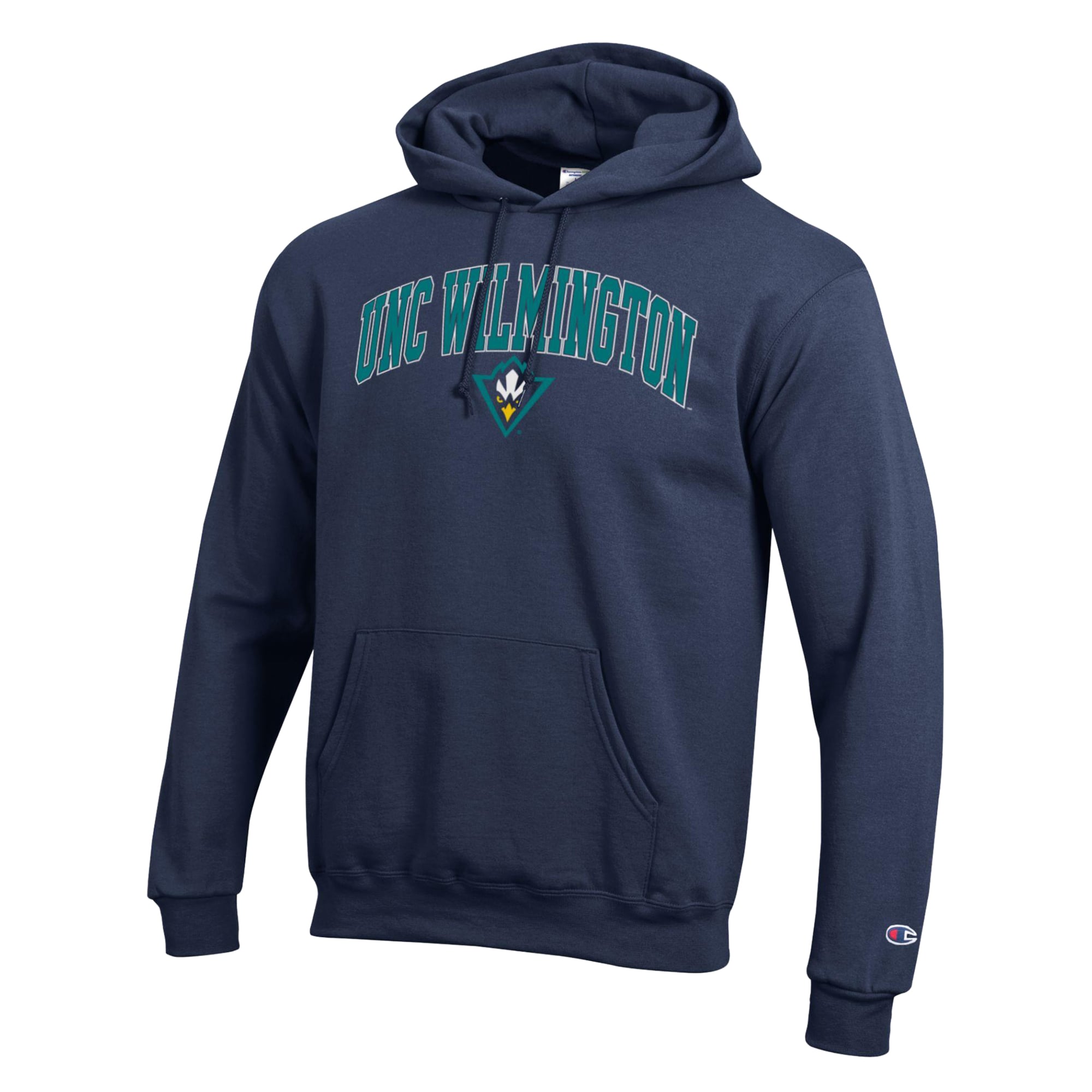 Sweat à capuche Champion Powerblend bleu marine pour homme, modèle UNC Wilmington Seahawks.