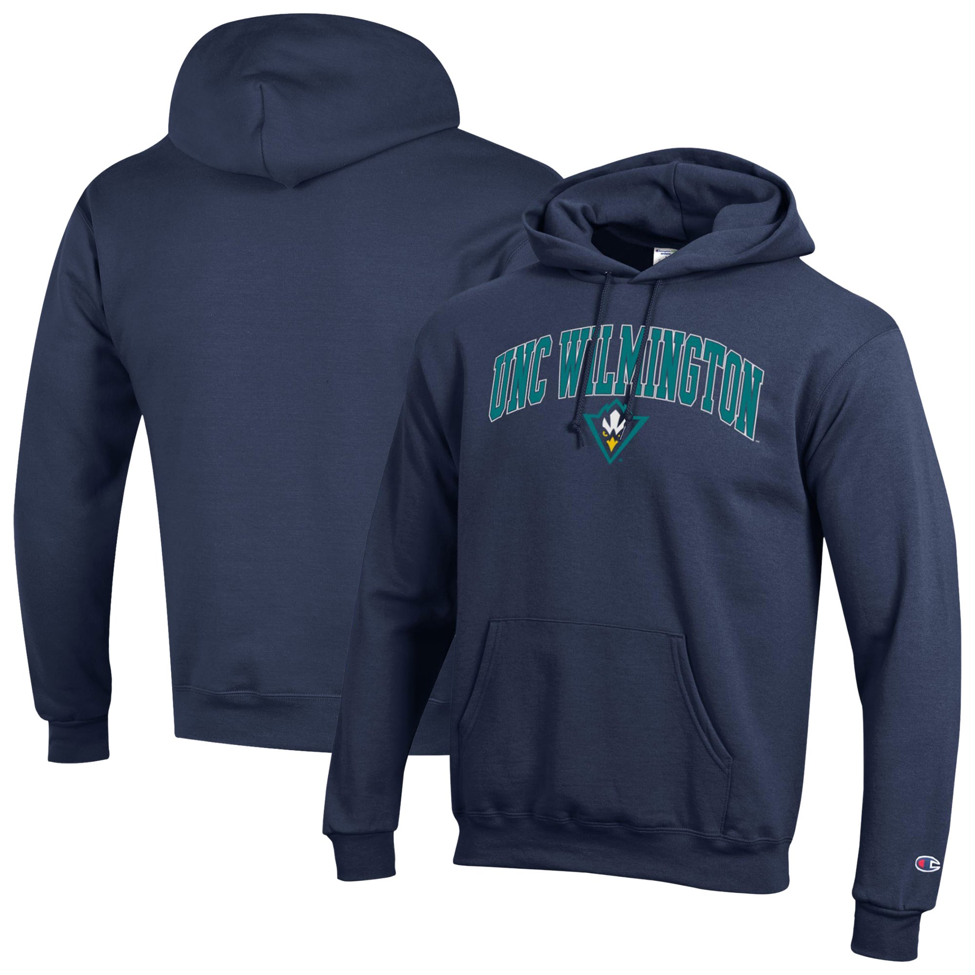Sweat à capuche Champion Powerblend bleu marine pour homme, modèle UNC Wilmington Seahawks.
