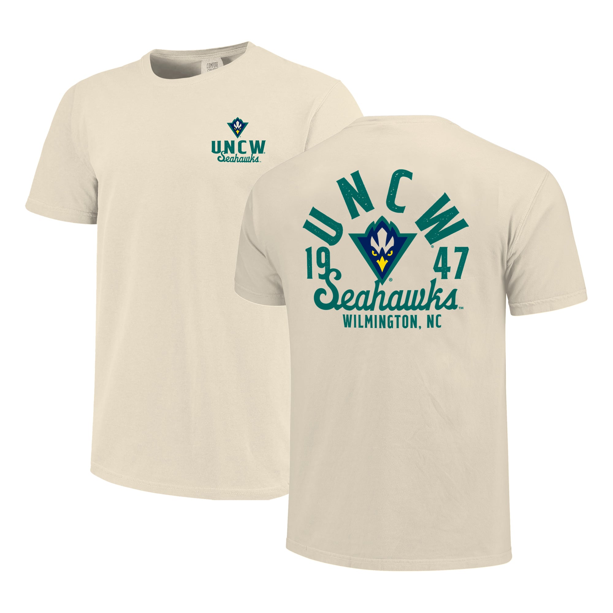 T-shirt crème pour homme avec logo mascotte des UNC Wilmington Seahawks