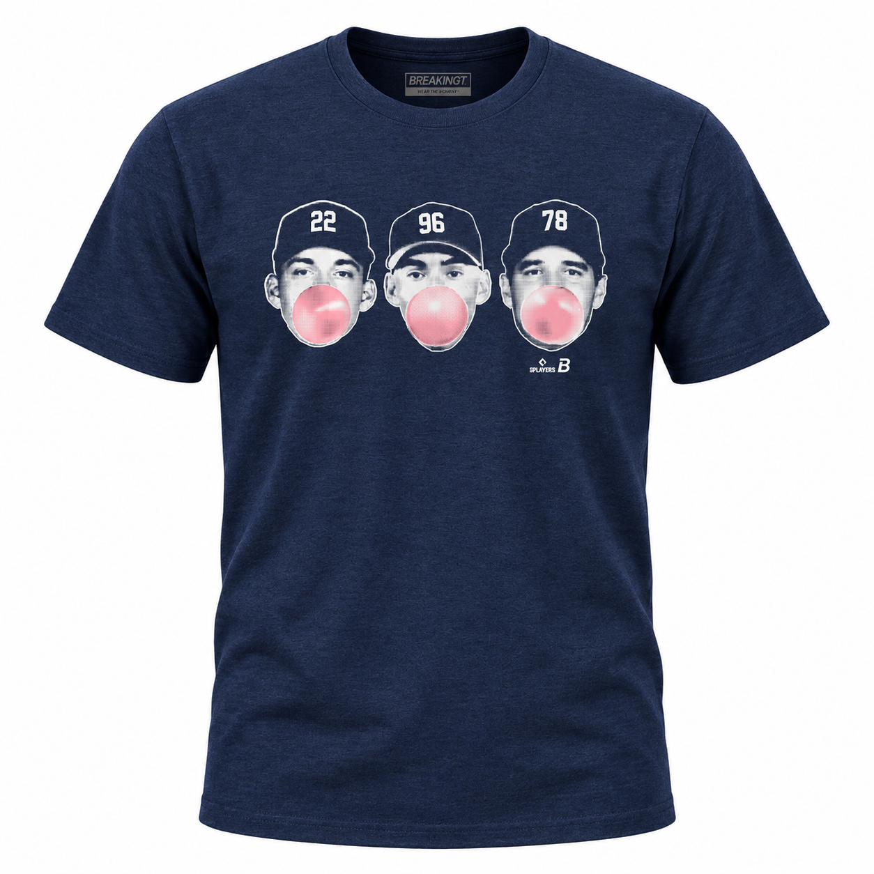 T-shirt unisexe BreakingT Ben Rice, Spencer Jones et George Lombard Jr., bleu marine, New York Yankees, Bronx Bubbles