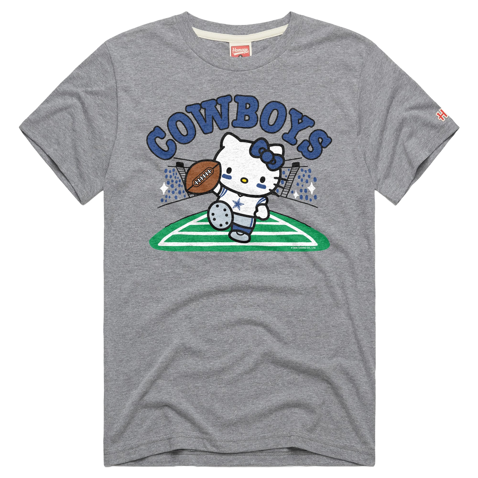 T-shirt unisexe gris hommage Dallas Cowboys x Hello Kitty en mélange de trois matières